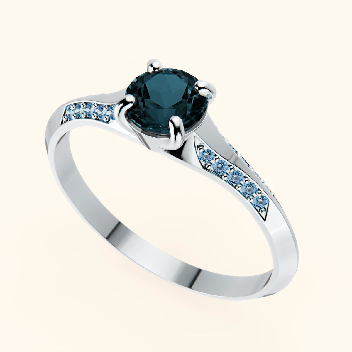 Engagement Ring Délié - 0.50ct London Blue Topaz with Lab Blue Diamond Side Stones