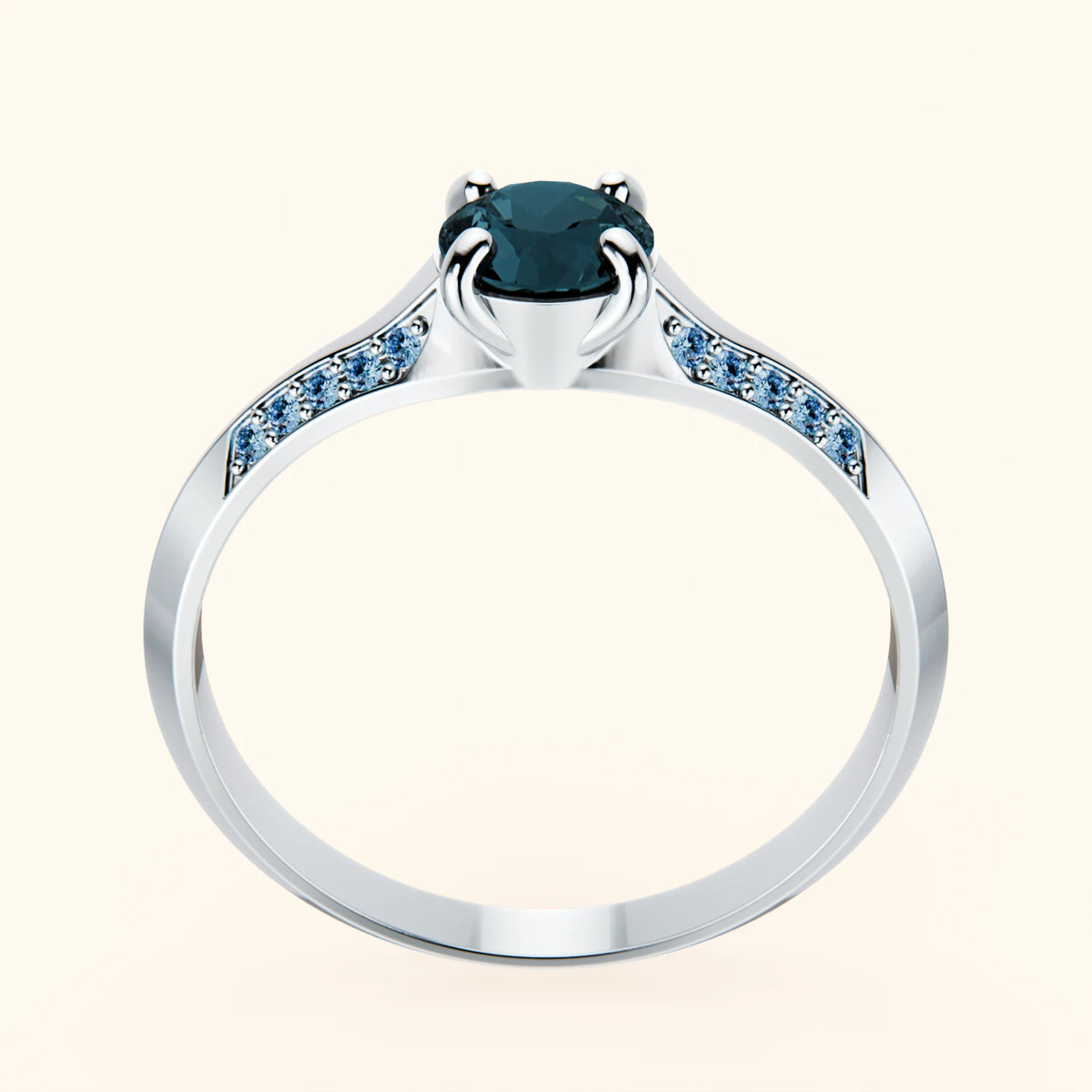 Engagement Ring Délié - 0.50ct London Blue Topaz with Lab Blue Diamond Side Stones