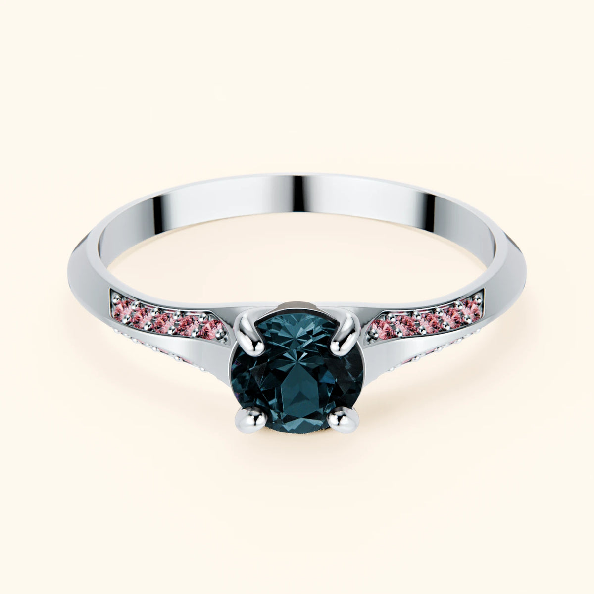 Pierścionek zaręczynowy Délié – Topaz London Blue 0,50 ct, kamienie boczne: różowy diament laboratoryjny
