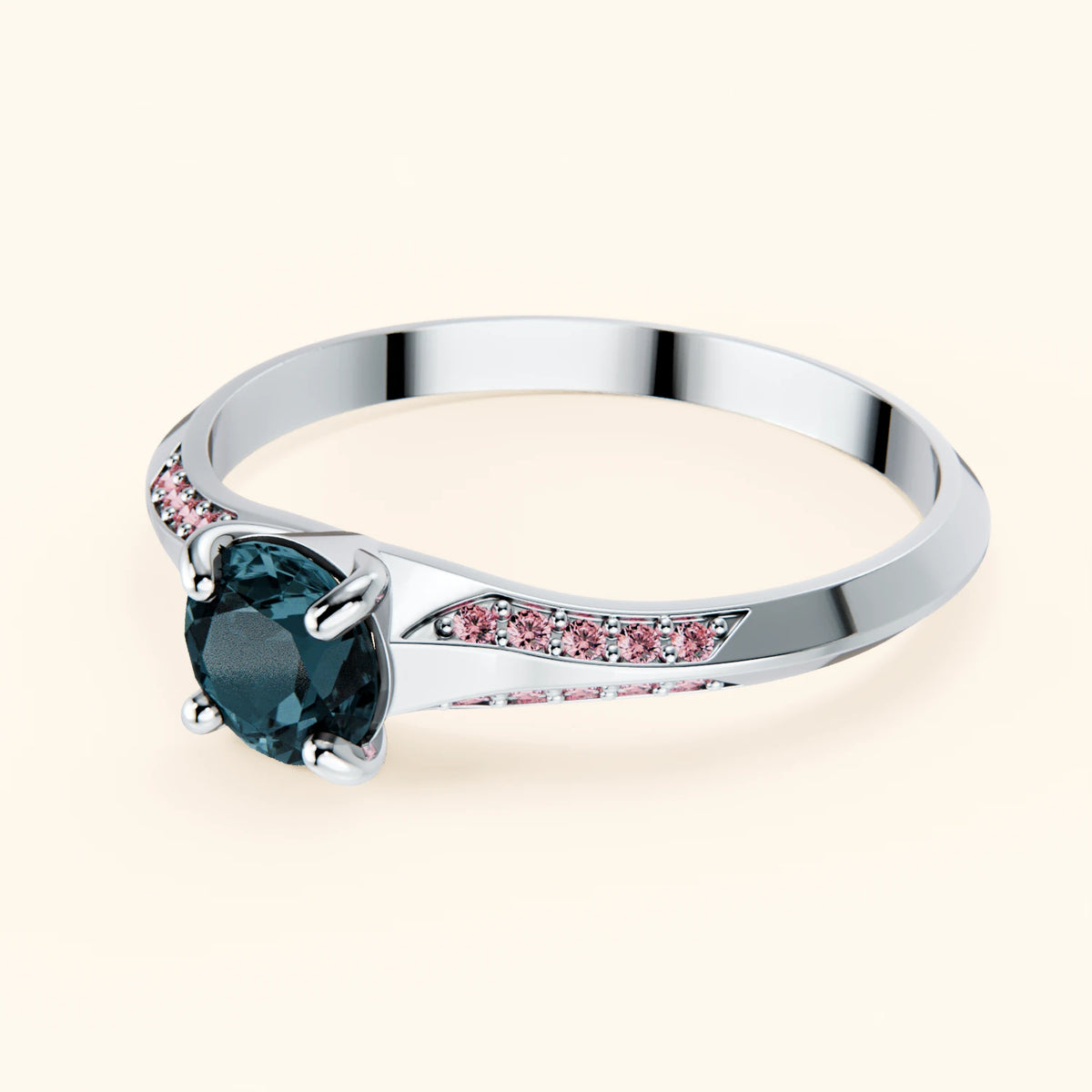 Pierścionek zaręczynowy Délié – Topaz London Blue 0,50 ct, kamienie boczne: różowy diament laboratoryjny