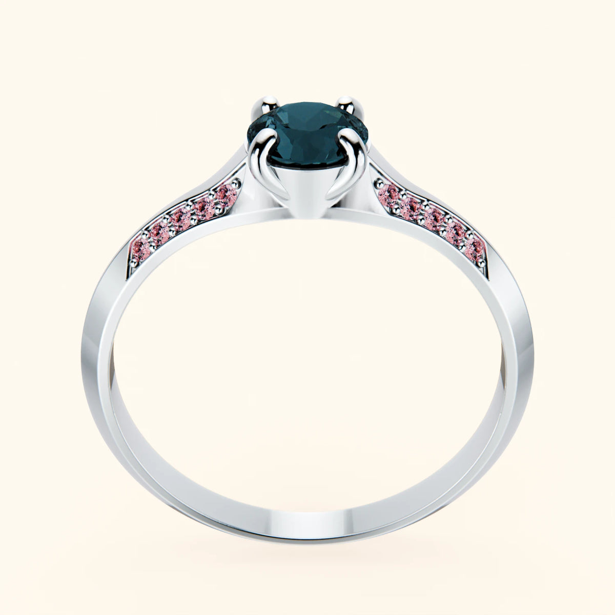 Pierścionek zaręczynowy Délié – Topaz London Blue 0,50 ct, kamienie boczne: różowy diament laboratoryjny