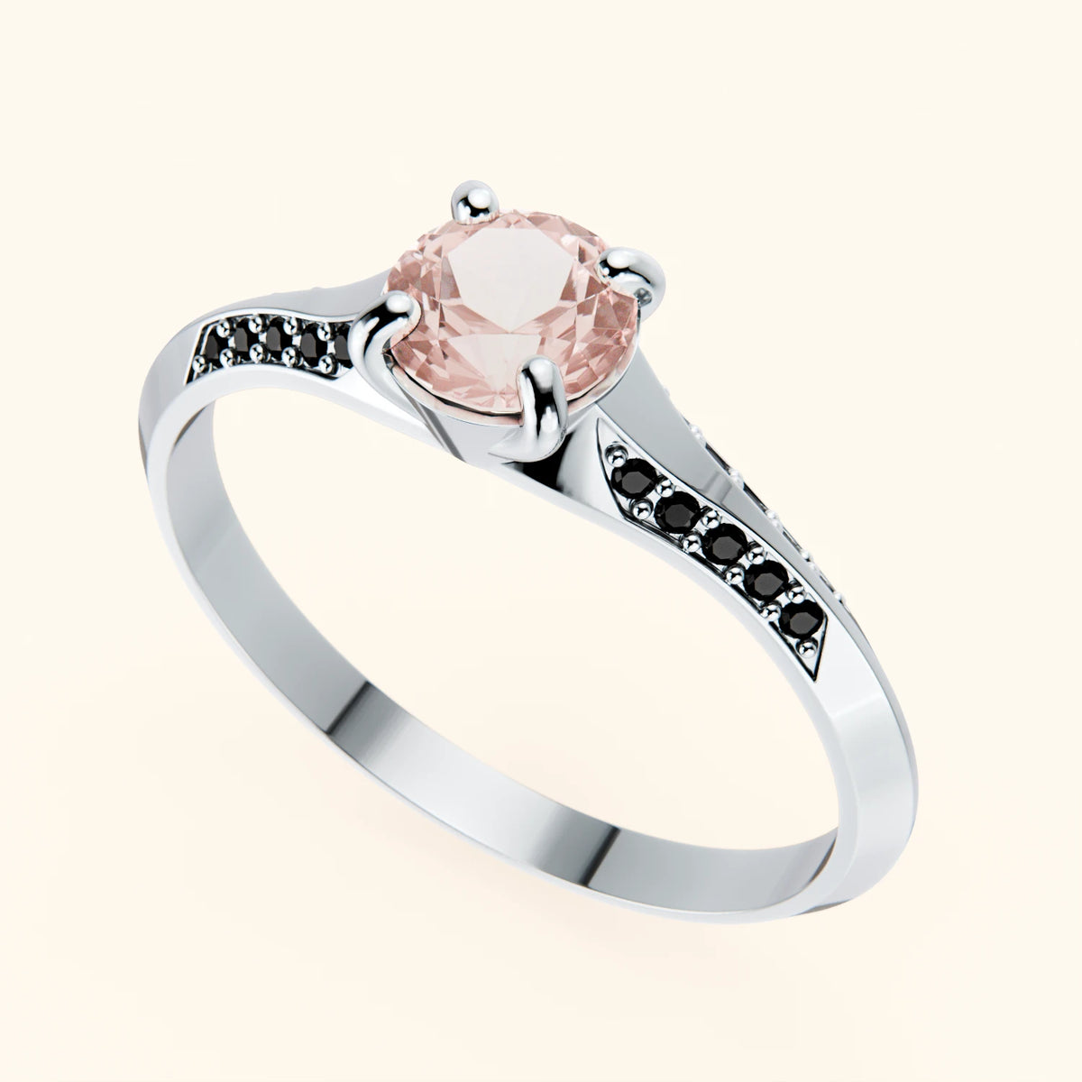 Pierścionek zaręczynowy Délié – Morganit 0,40 ct, kamienie boczne: czarny diament