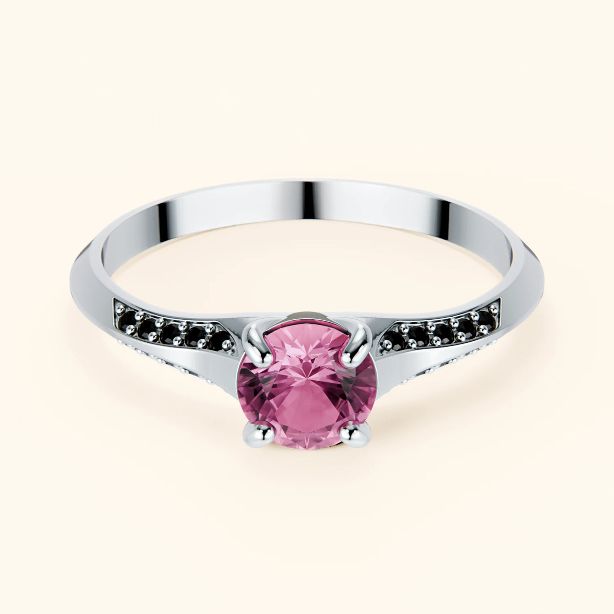 Pierścionek zaręczynowy Délié – Różowy szafir naturalny 0,60 ct, kamienie boczne: czarny diament