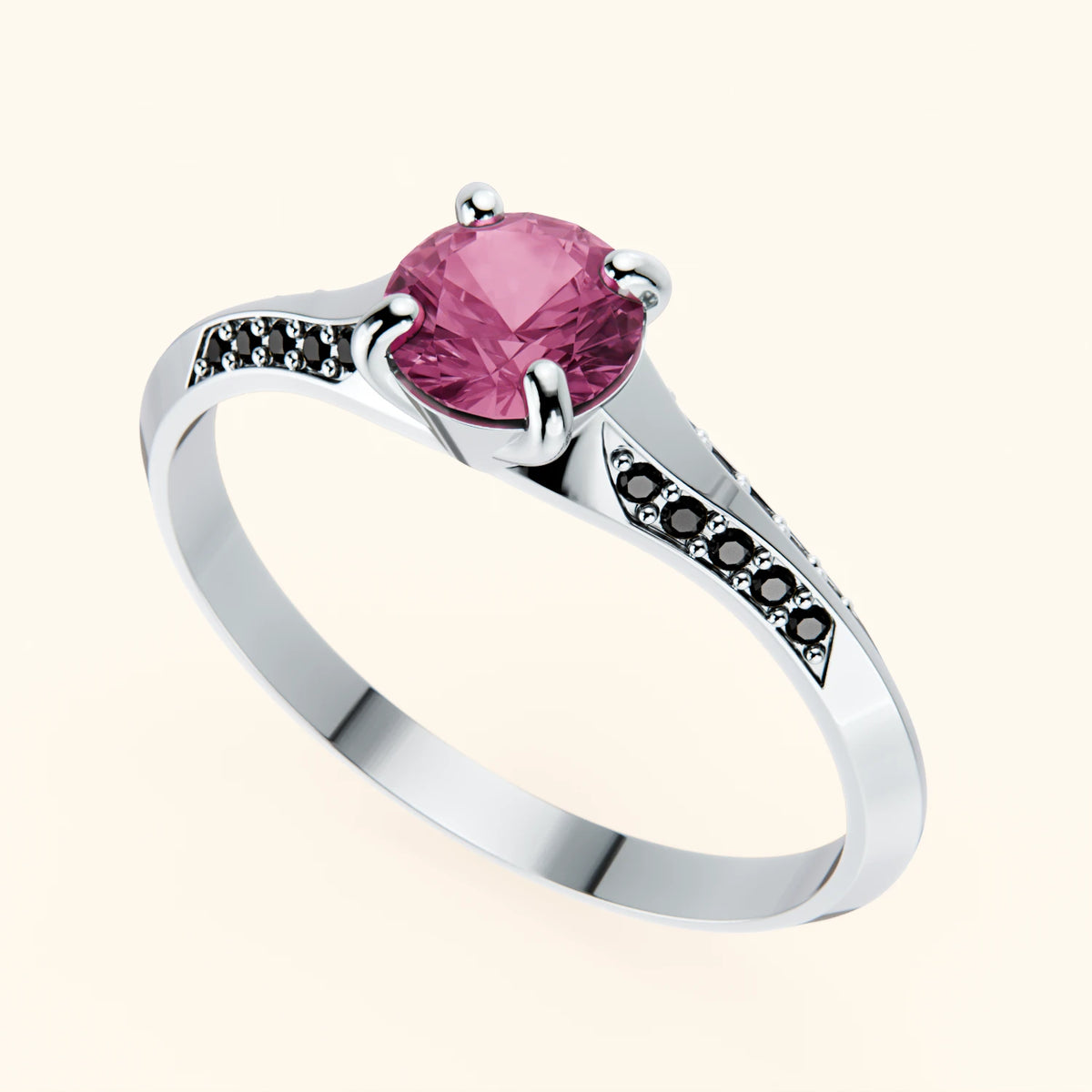 Pierścionek zaręczynowy Délié – Różowy szafir naturalny 0,60 ct, kamienie boczne: czarny diament