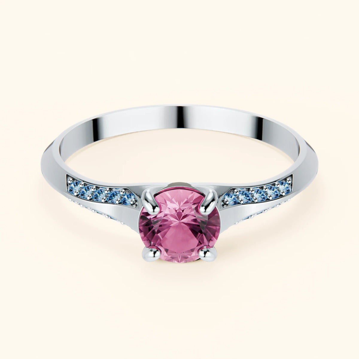 Engagement Ring Délié - 0.60ct Natural Pink Sapphire with Lab Blue Diamond Side Stones