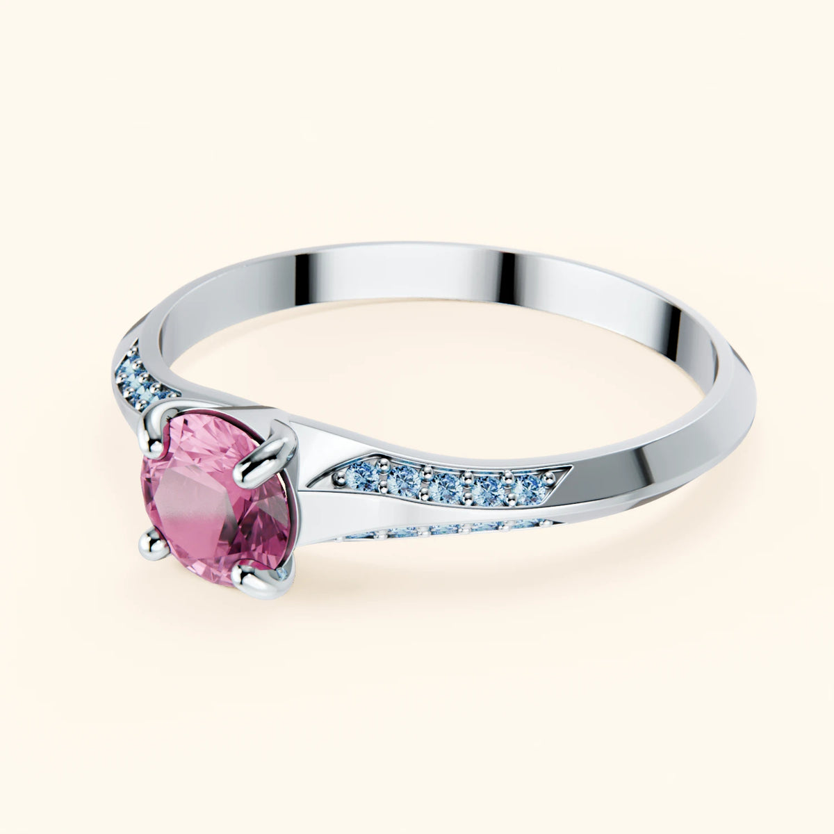 Engagement Ring Délié - 0.60ct Natural Pink Sapphire with Lab Blue Diamond Side Stones