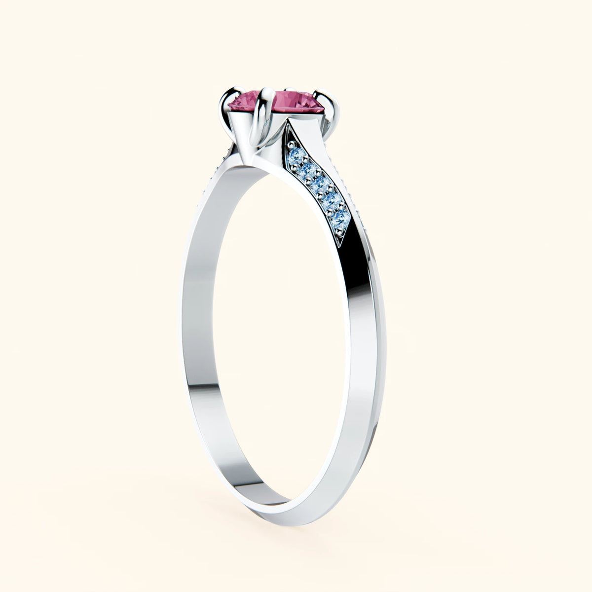Engagement Ring Délié - 0.60ct Natural Pink Sapphire with Lab Blue Diamond Side Stones