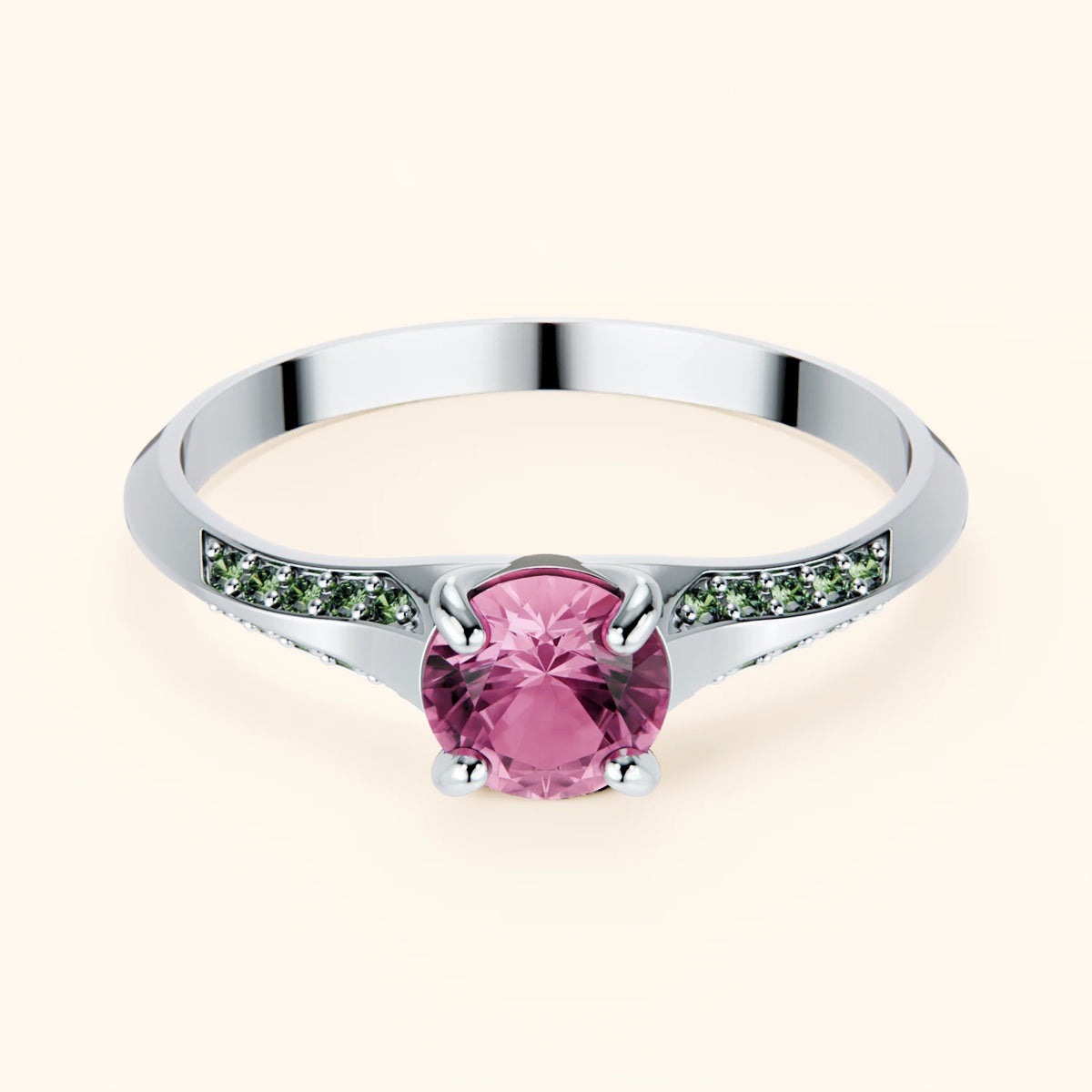 Engagement Ring Délié - 0.60ct Natural Pink Sapphire with Lab Green Diamond Side Stones