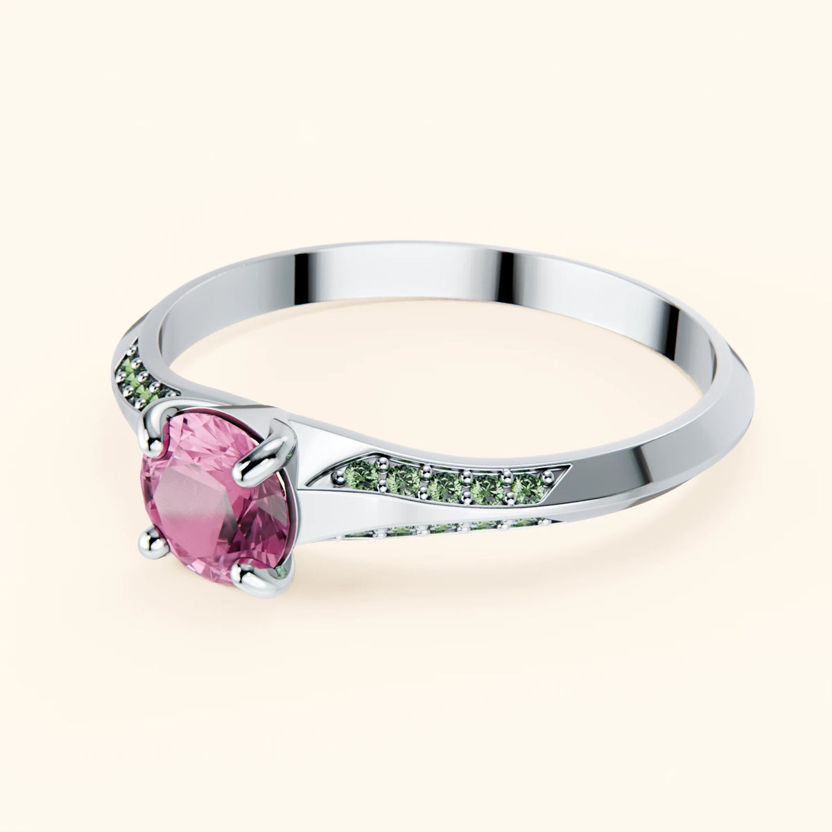 Engagement Ring Délié - 0.60ct Natural Pink Sapphire with Lab Green Diamond Side Stones