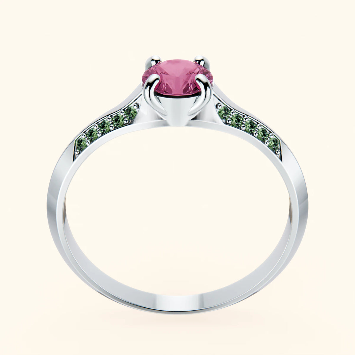 Engagement Ring Délié - 0.60ct Natural Pink Sapphire with Lab Green Diamond Side Stones