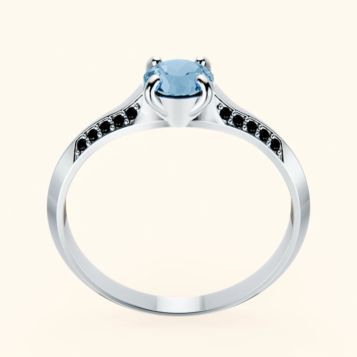 Pierścionek zaręczynowy Délié – Topaz Swiss Blue 0,50 ct, kamienie boczne: czarny diament
