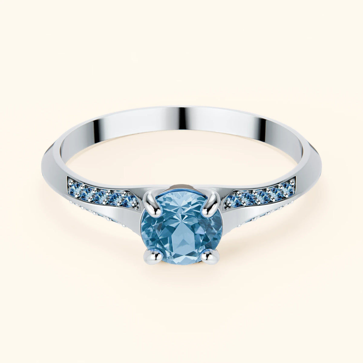 Pierścionek zaręczynowy Délié – Topaz Swiss Blue 0,50 ct, kamienie boczne: niebieski diament laboratoryjny
