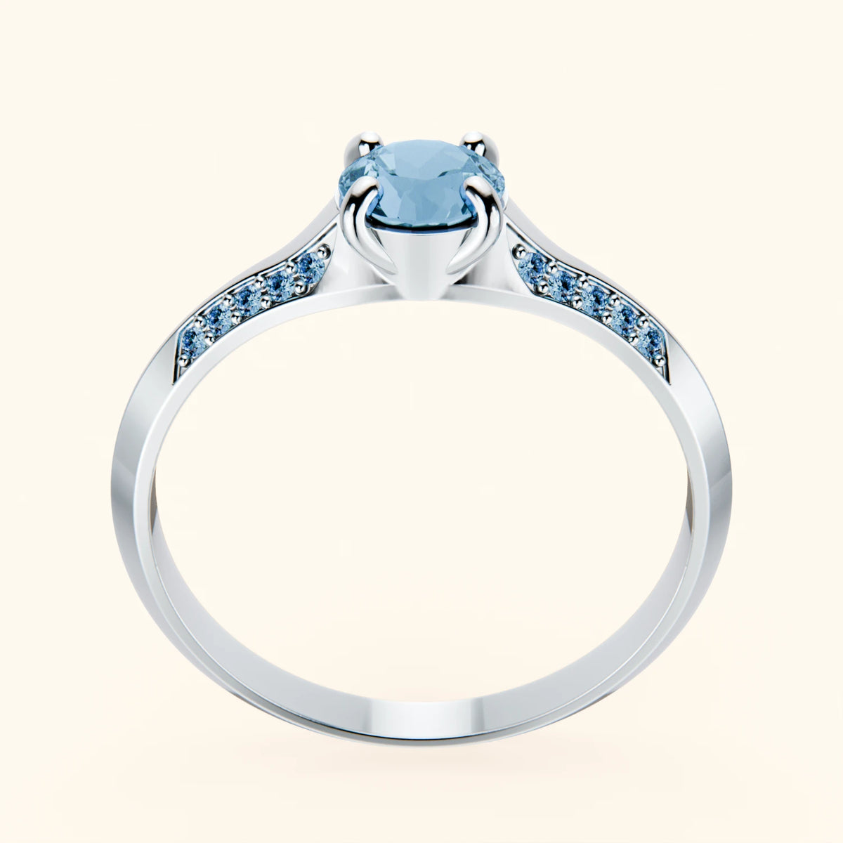 Pierścionek zaręczynowy Délié – Topaz Swiss Blue 0,50 ct, kamienie boczne: niebieski diament laboratoryjny