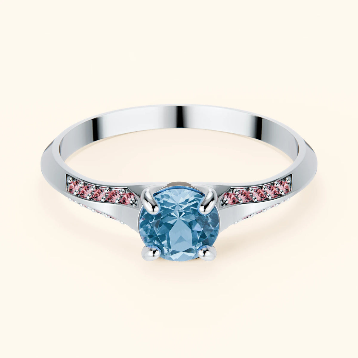 Engagement Ring Délié - 0.50ct Swiss Blue Topaz with Lab Pink Diamond Side Stones