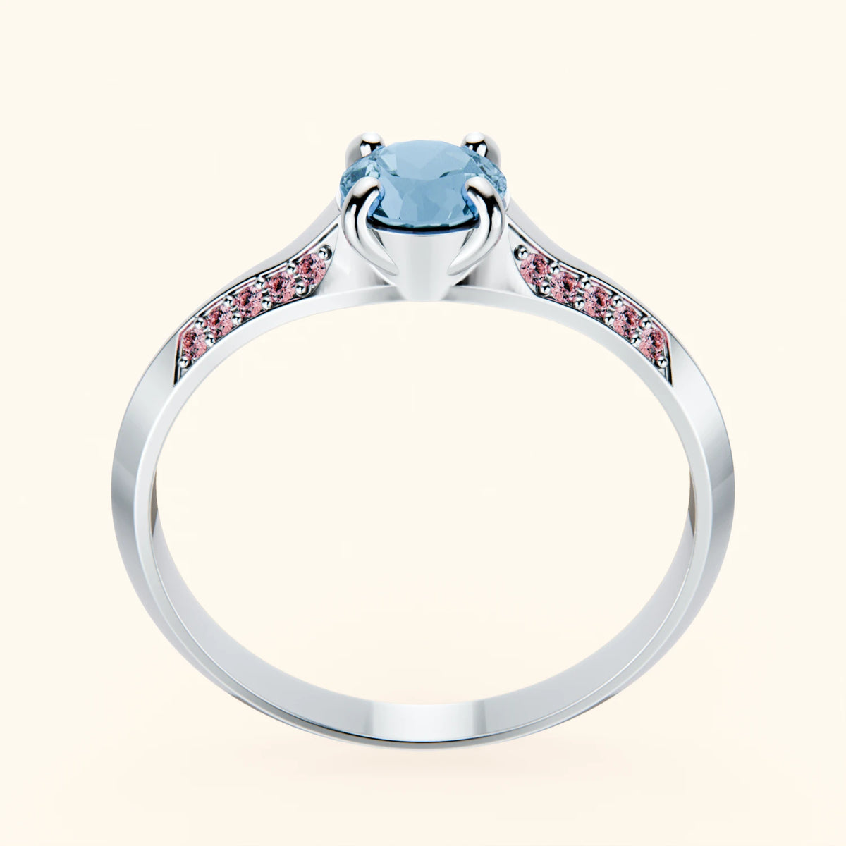 Engagement Ring Délié - 0.50ct Swiss Blue Topaz with Lab Pink Diamond Side Stones