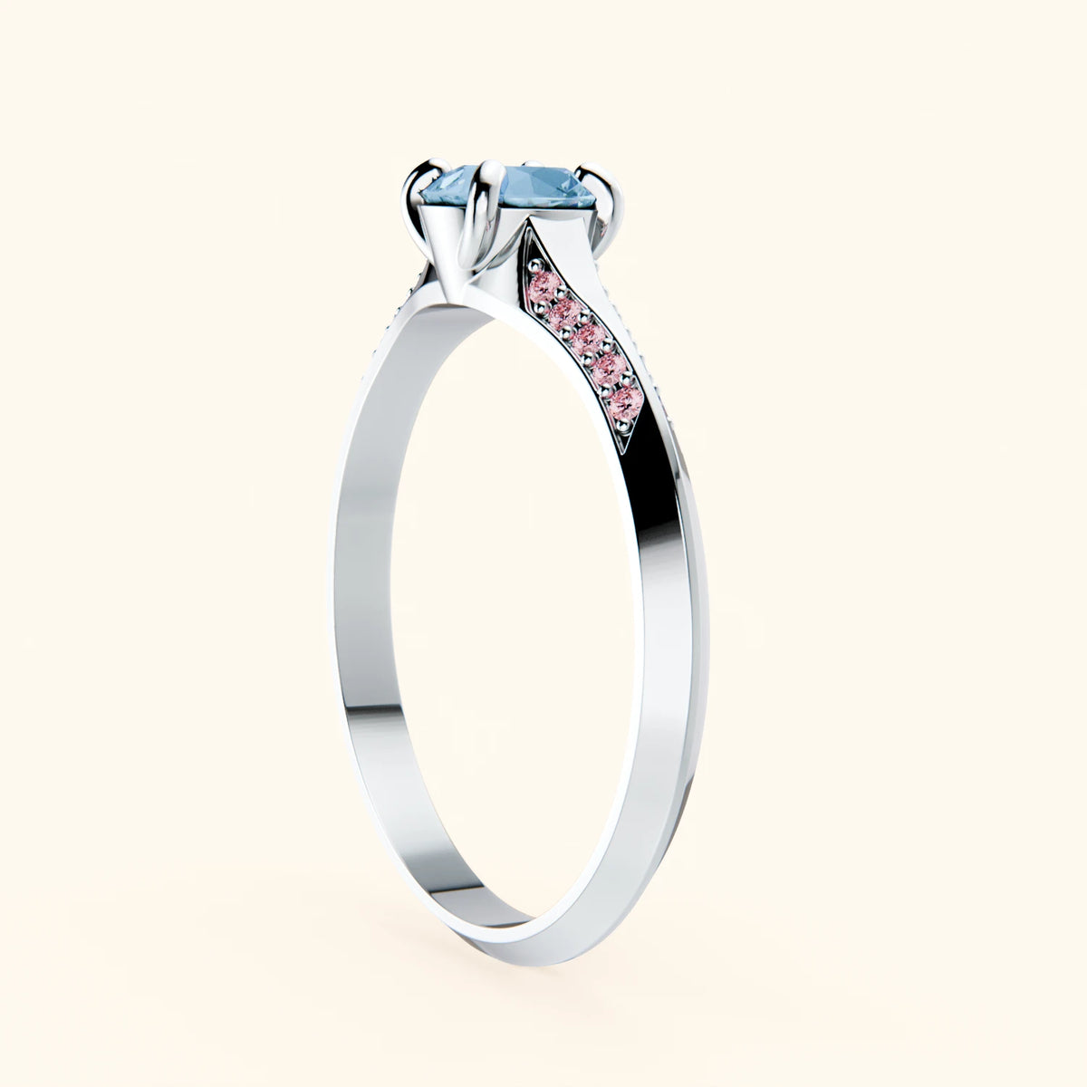 Engagement Ring Délié - 0.50ct Swiss Blue Topaz with Lab Pink Diamond Side Stones