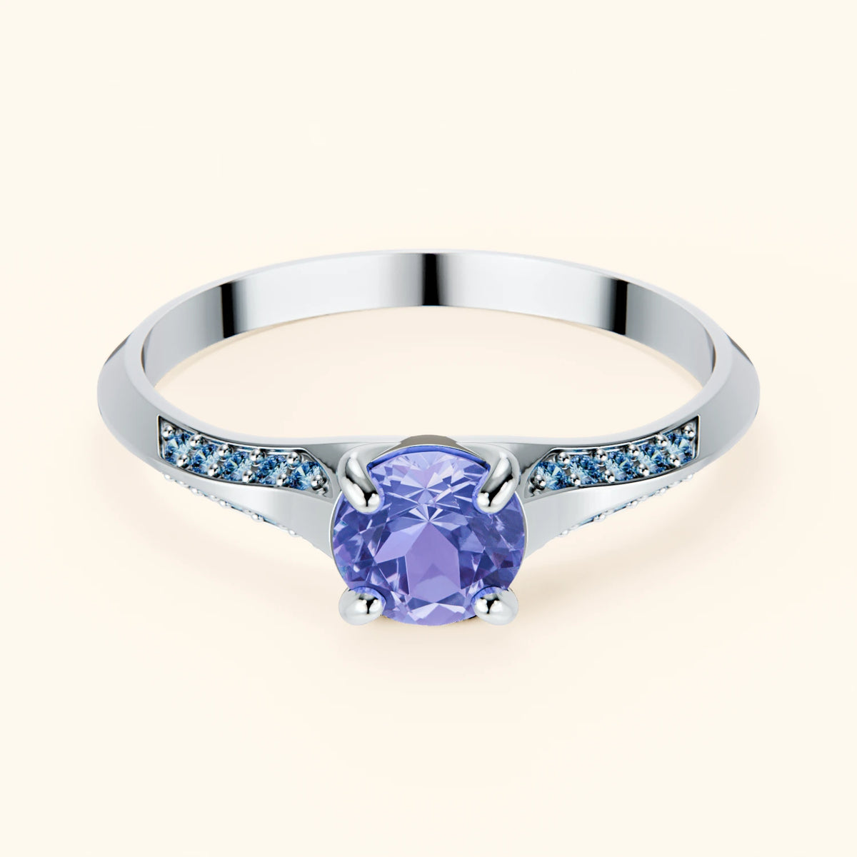 Engagement Ring Délié - 0.45ct Tanzanite with Lab Blue Diamond Side Stones