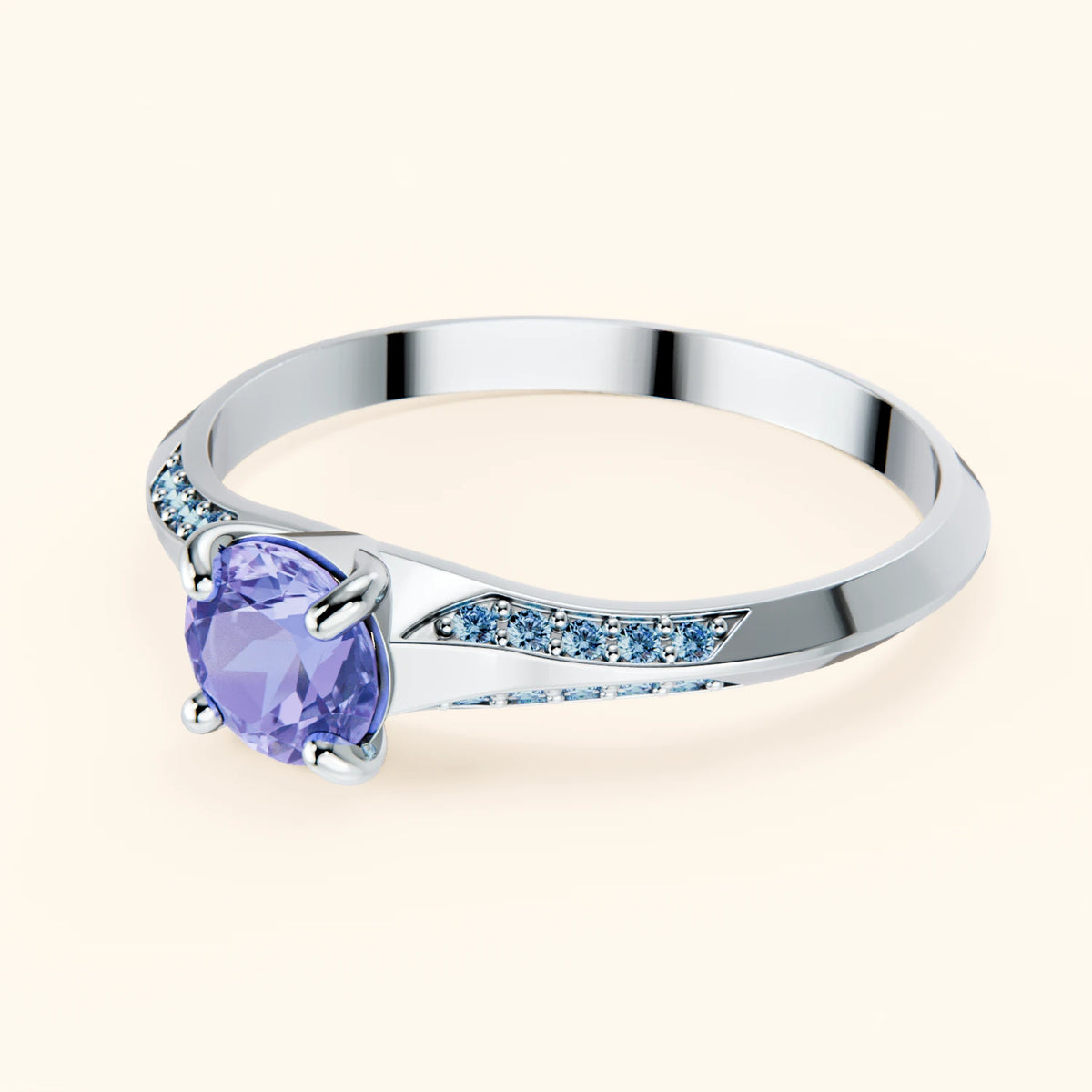Engagement Ring Délié - 0.45ct Tanzanite with Lab Blue Diamond Side Stones