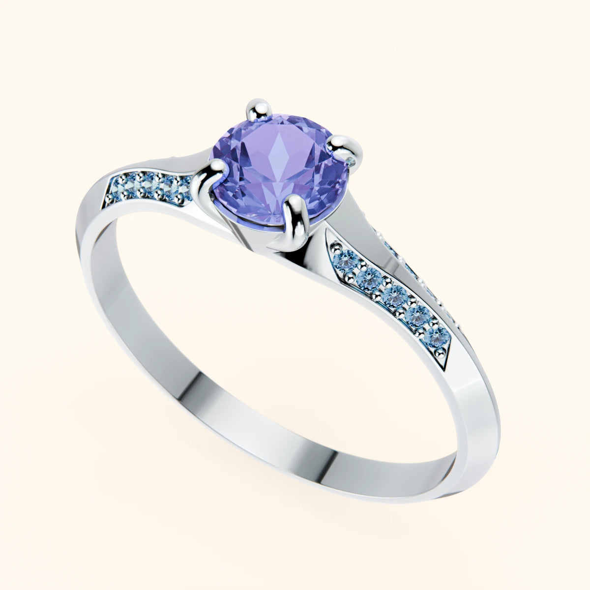 Engagement Ring Délié - 0.45ct Tanzanite with Lab Blue Diamond Side Stones