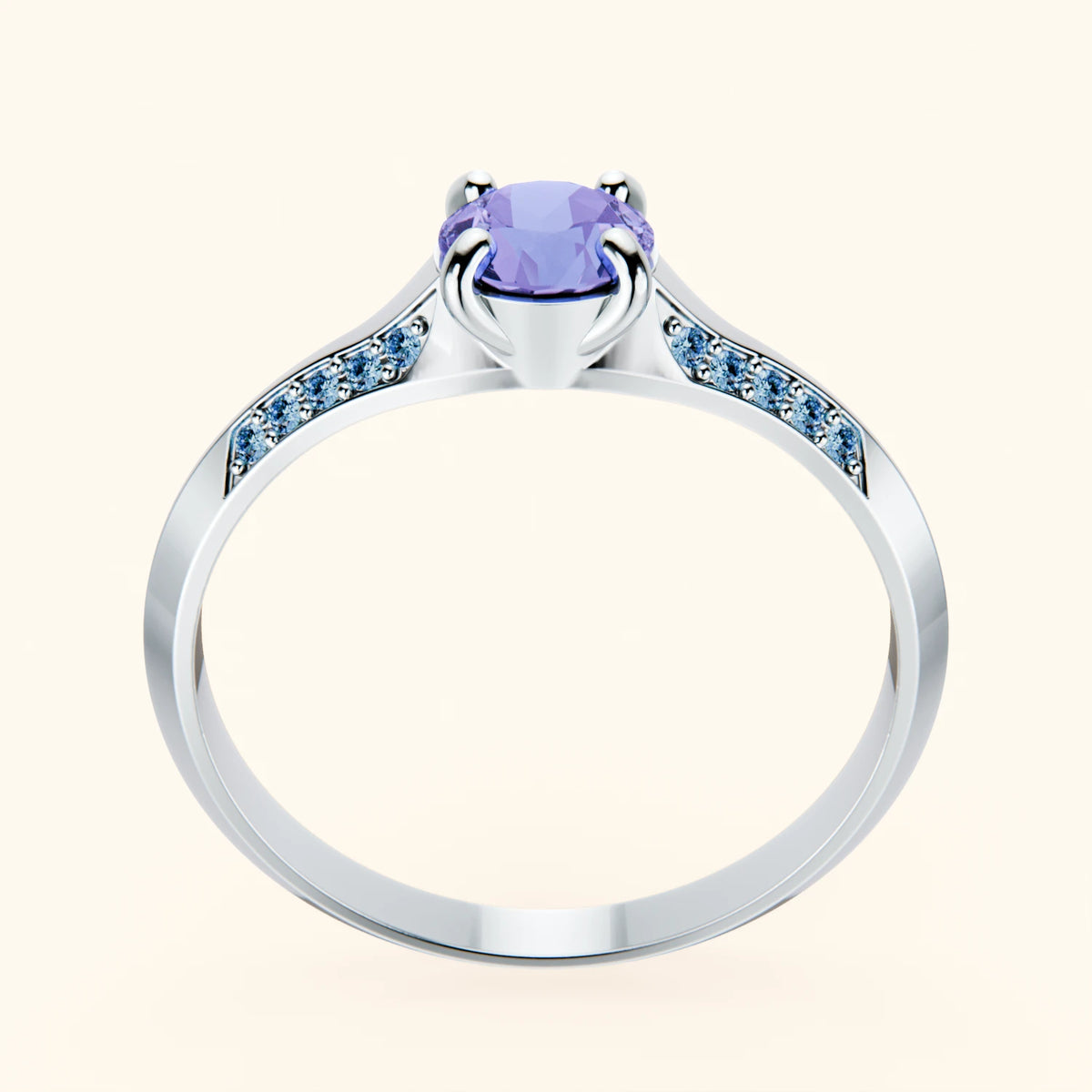 Engagement Ring Délié - 0.45ct Tanzanite with Lab Blue Diamond Side Stones