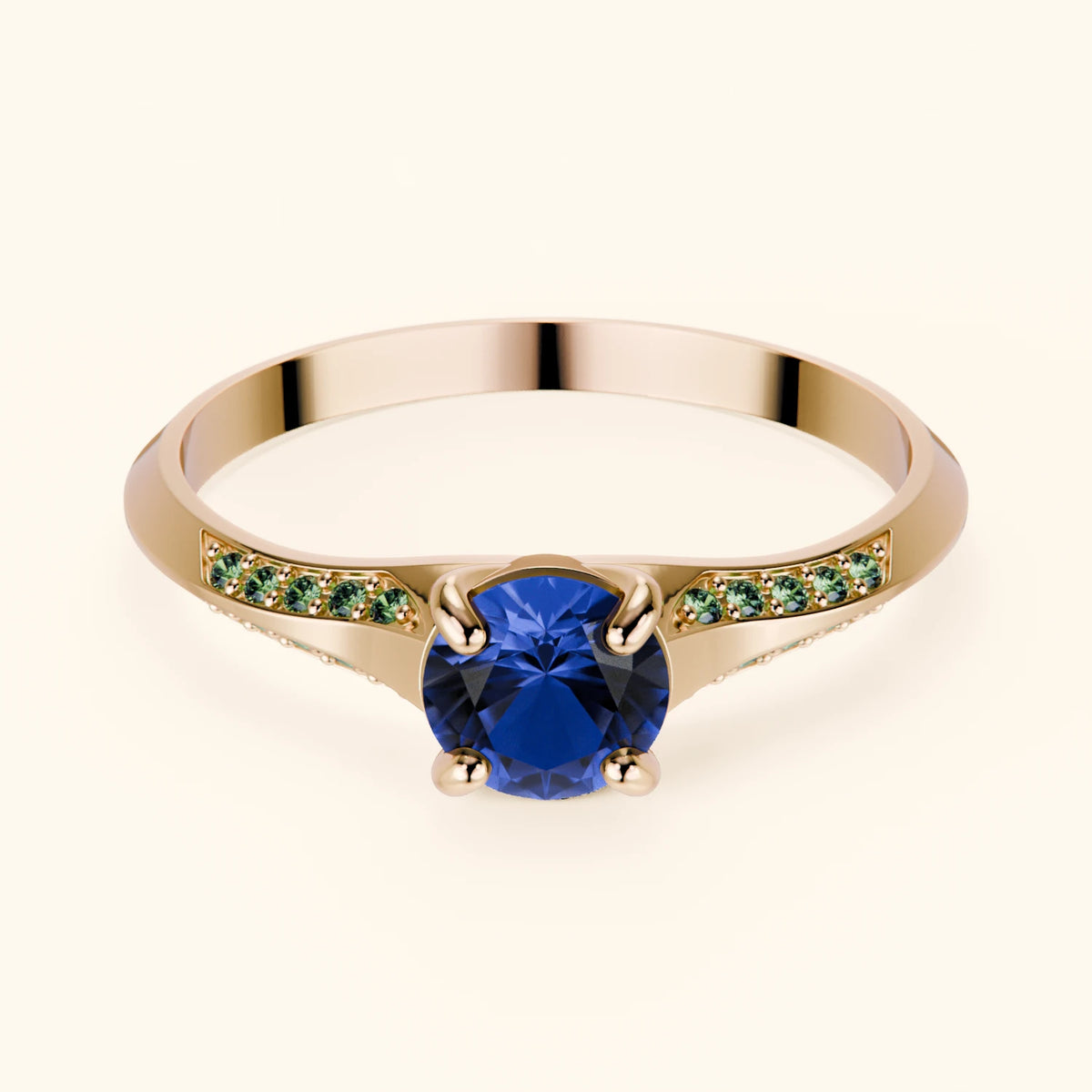Engagement Ring Délié - 0.60ct Natural Blue Sapphire with Lab Green Diamond Side Stones