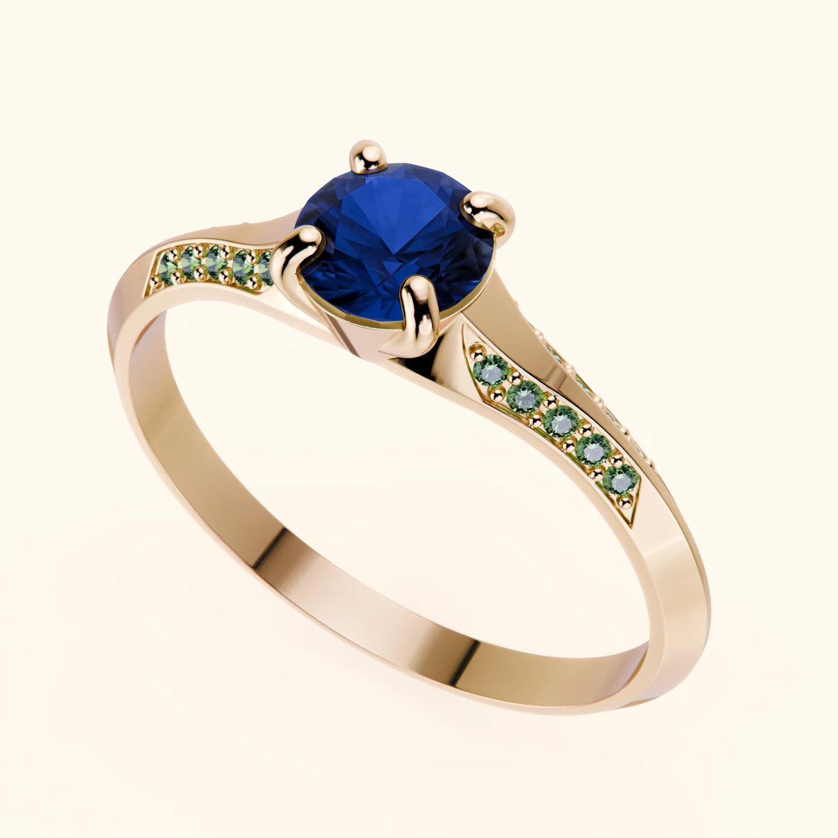 Engagement Ring Délié - 0.60ct Natural Blue Sapphire with Lab Green Diamond Side Stones