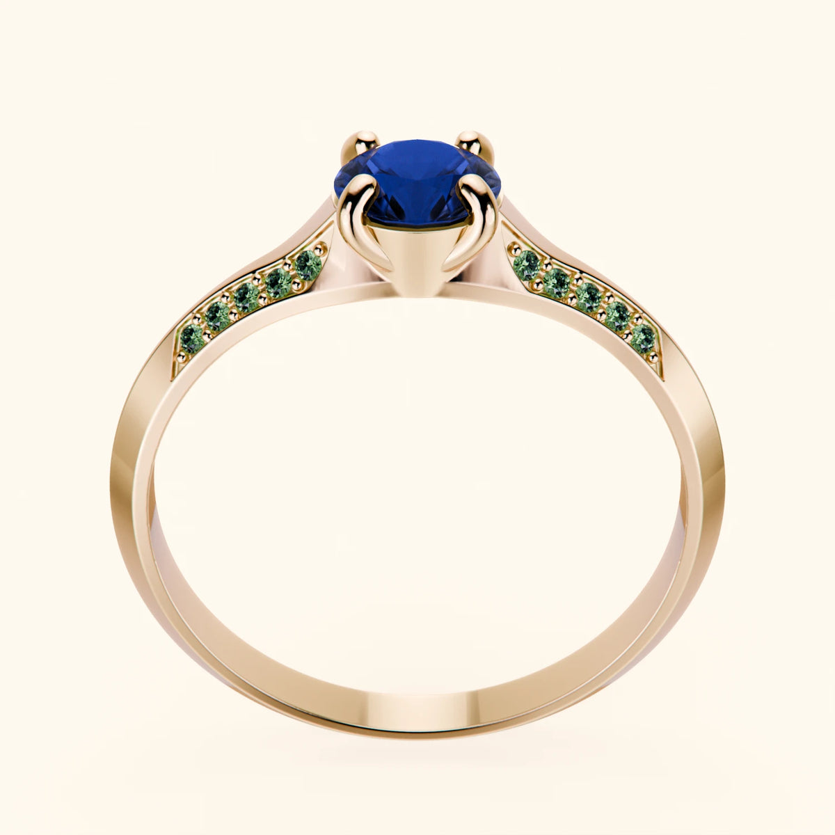 Engagement Ring Délié - 0.60ct Natural Blue Sapphire with Lab Green Diamond Side Stones