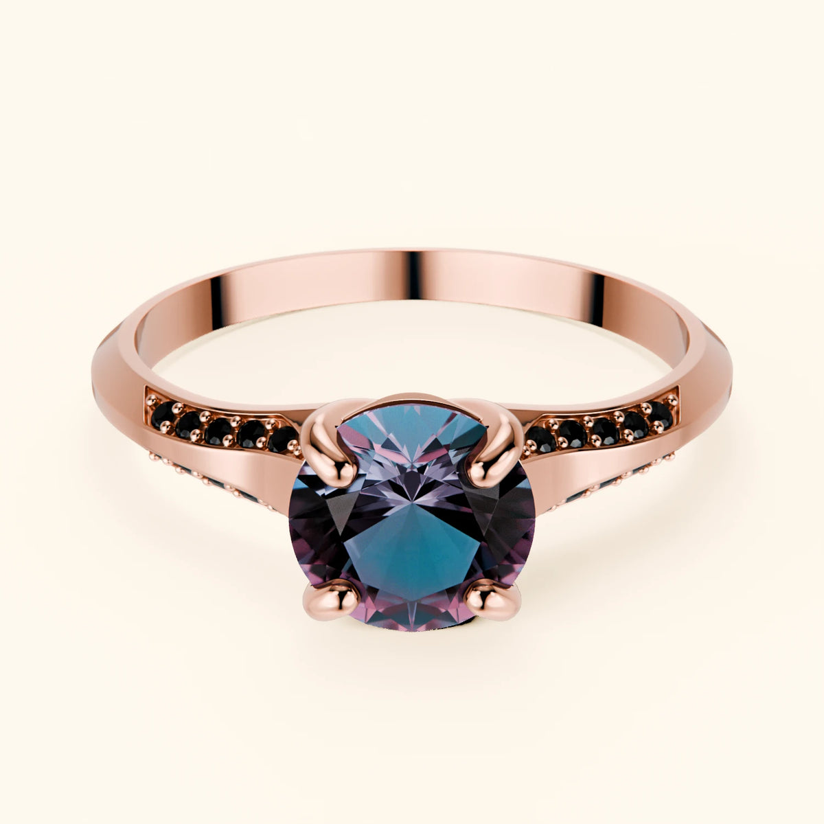 Engagement Ring Délié - 0.90ct Lab Alexandrite with Black Diamond Side Stones