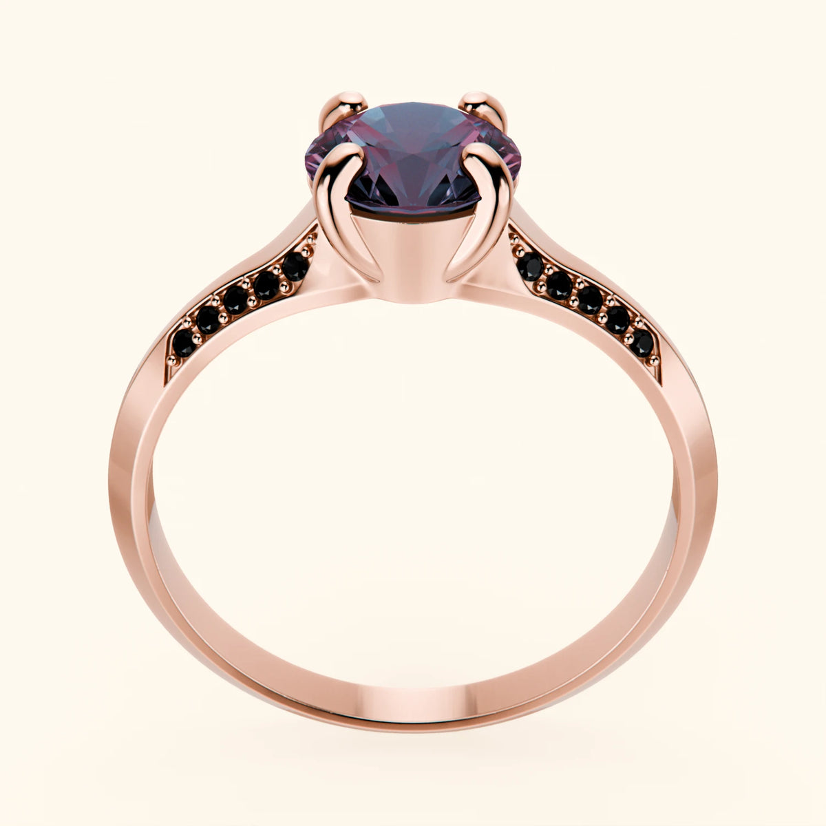 Engagement Ring Délié - 0.90ct Lab Alexandrite with Black Diamond Side Stones