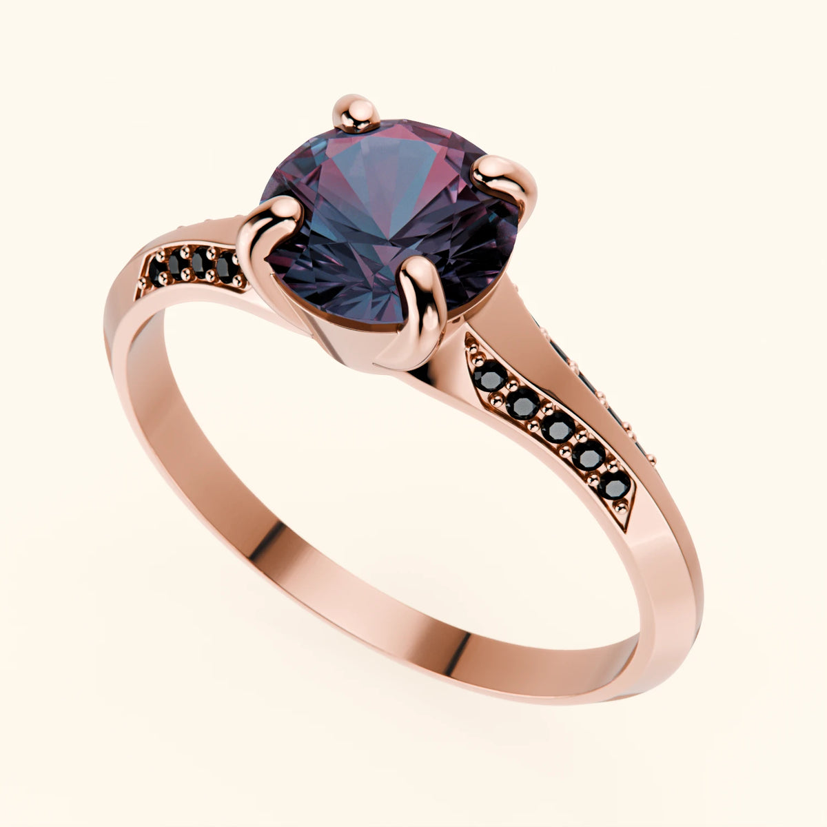 Engagement Ring Délié - 0.90ct Lab Alexandrite with Black Diamond Side Stones