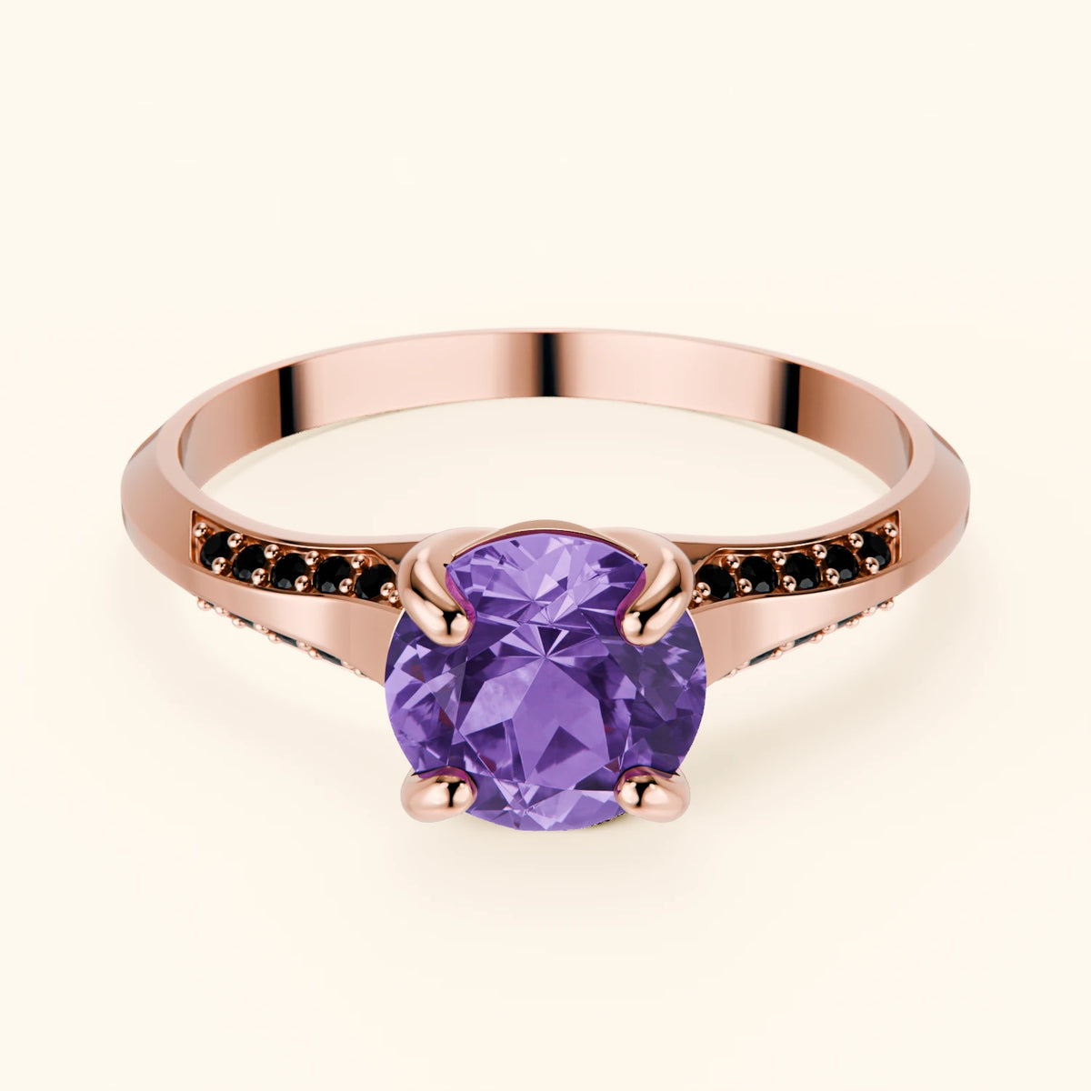 Engagement Ring Délié - 0.65ct Amethyst with Black Diamond Side Stones
