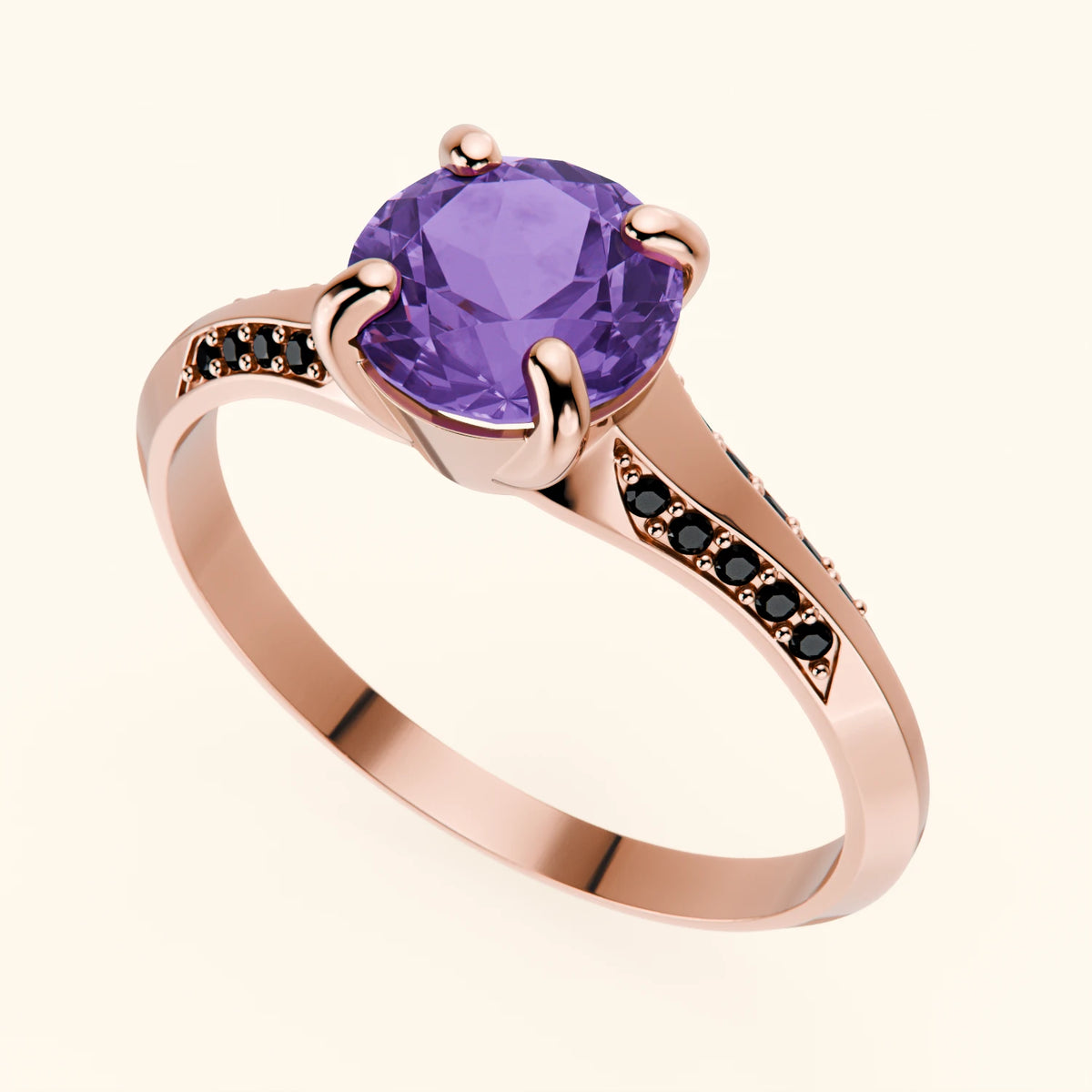 Engagement Ring Délié - 0.65ct Amethyst with Black Diamond Side Stones