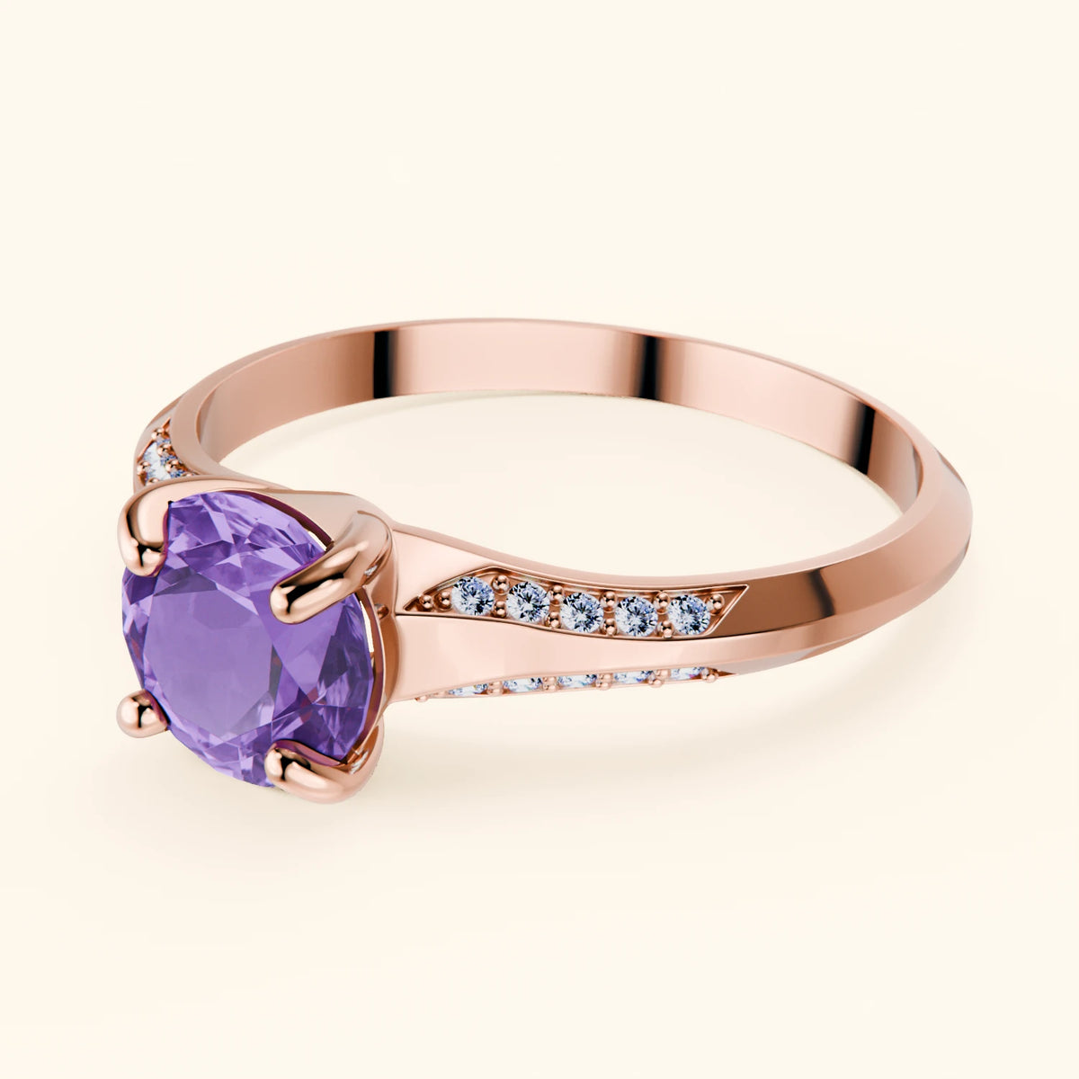 Pierścionek zaręczynowy Délié – Ametyst 0,65 ct, kamienie boczne: diament naturalny