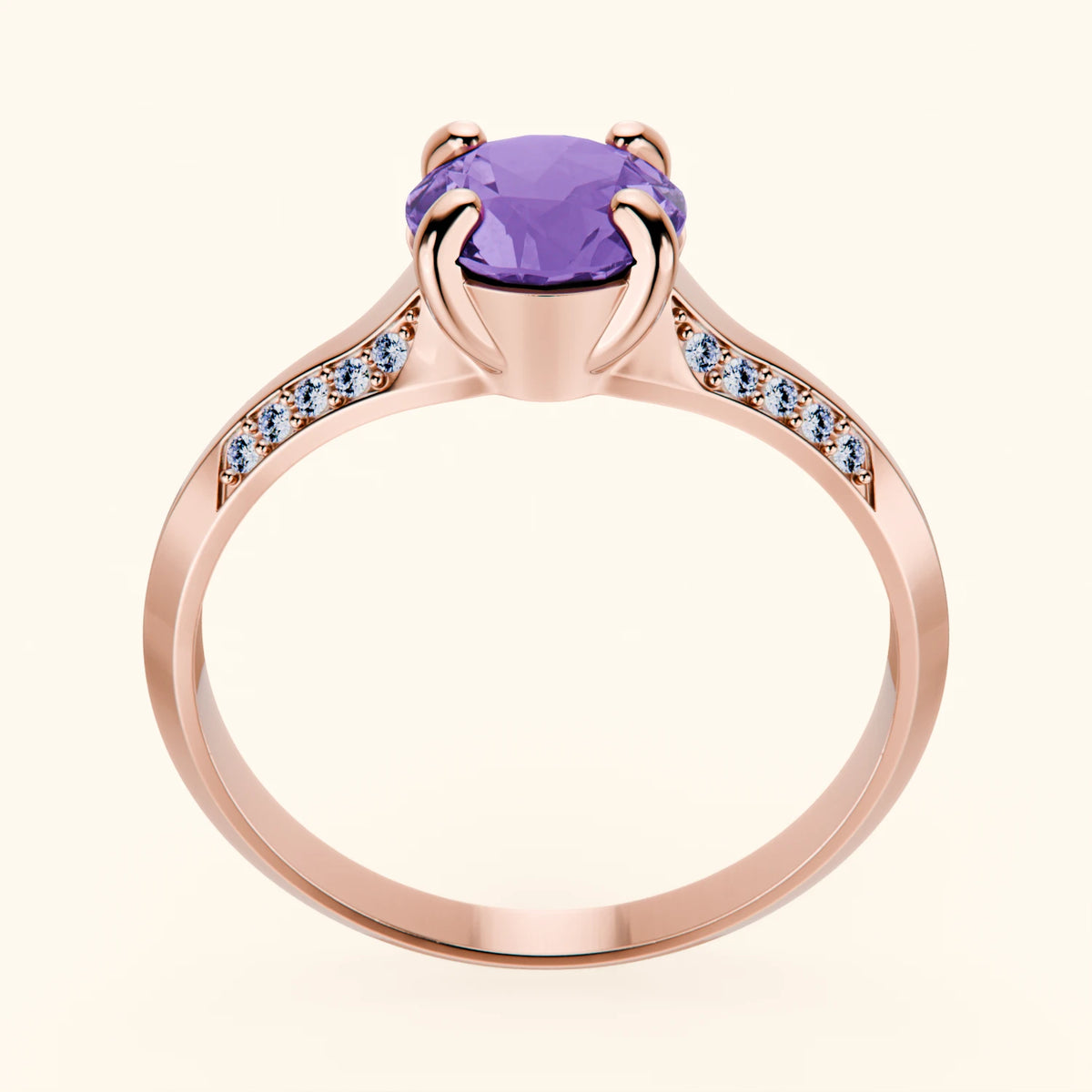 Pierścionek zaręczynowy Délié – Ametyst 0,65 ct, kamienie boczne: diament naturalny