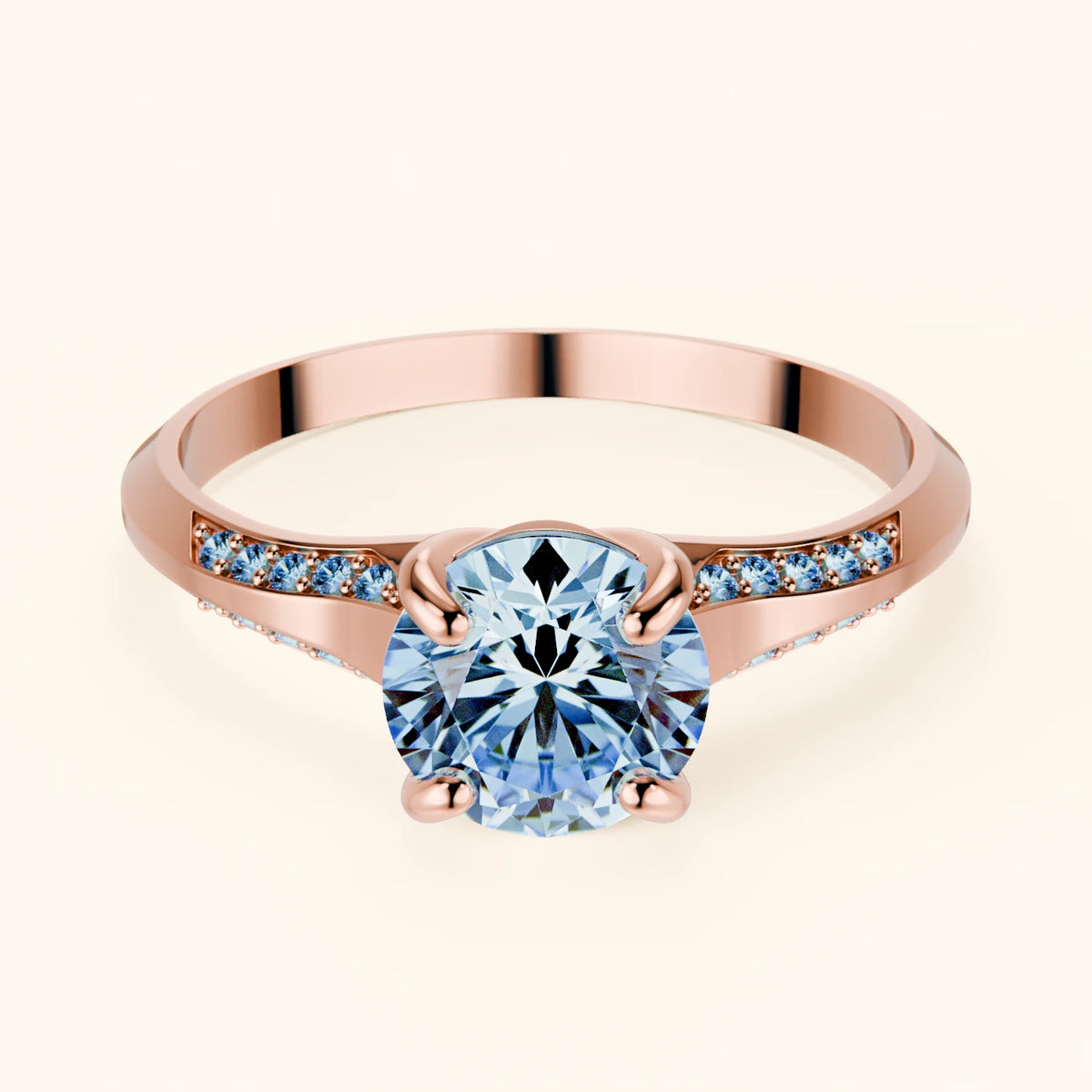 Engagement Ring Délié - 1ct Lab Blue Diamond with Lab Blue Diamond Side Stones