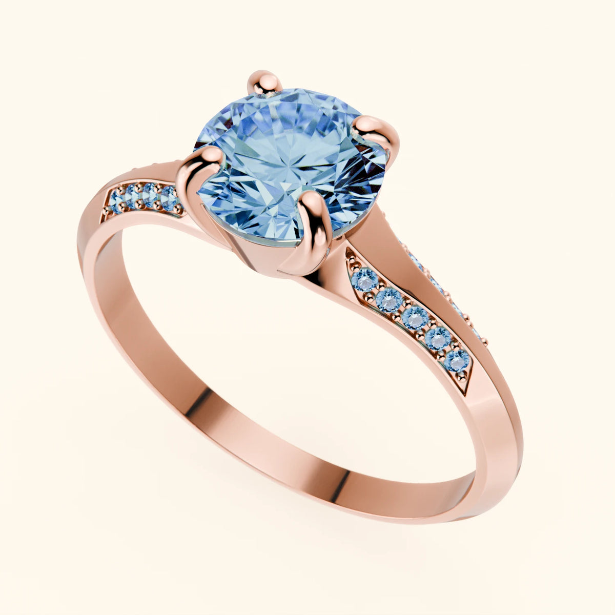 Engagement Ring Délié - 1ct Lab Blue Diamond with Lab Blue Diamond Side Stones
