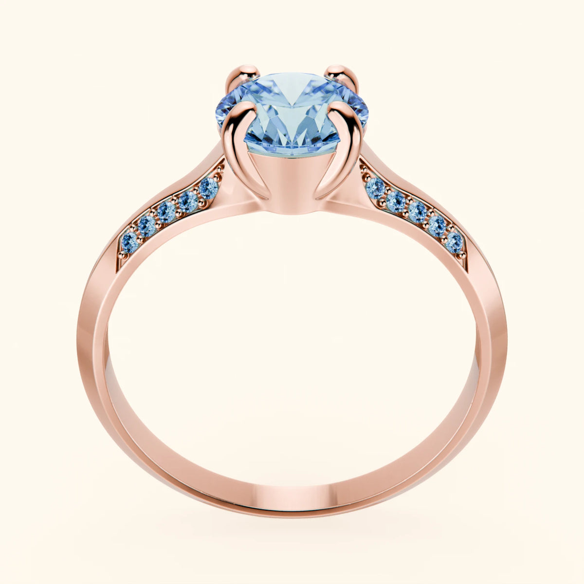 Engagement Ring Délié - 1ct Lab Blue Diamond with Lab Blue Diamond Side Stones