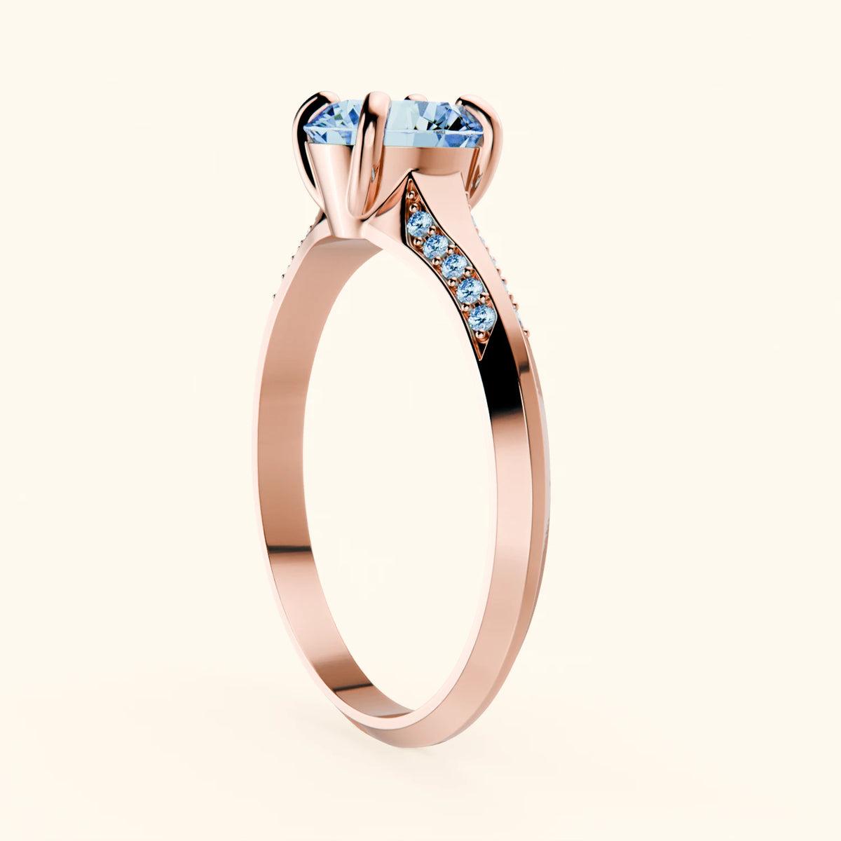 Engagement Ring Délié - 1ct Lab Blue Diamond with Lab Blue Diamond Side Stones