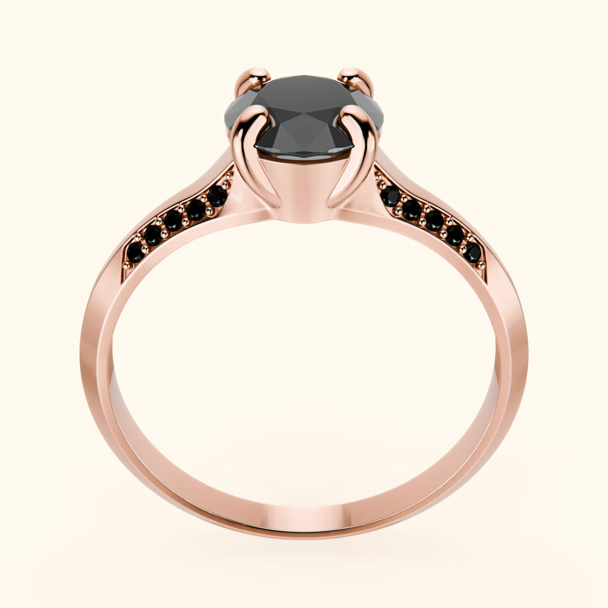 Engagement Ring Délié - 1ct Black Diamond with Black Diamond Side Stones
