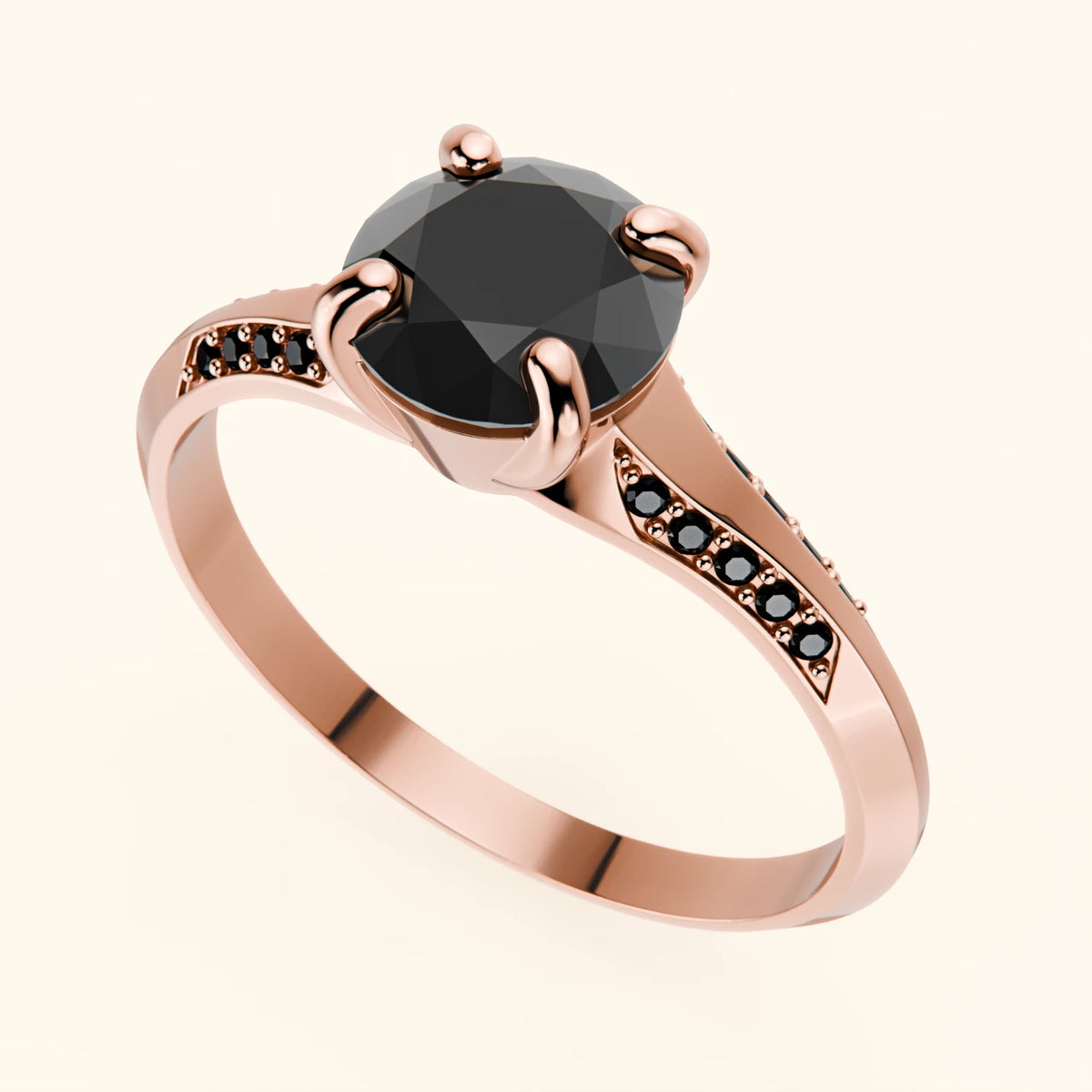 Engagement Ring Délié - 1ct Black Diamond with Black Diamond Side Stones
