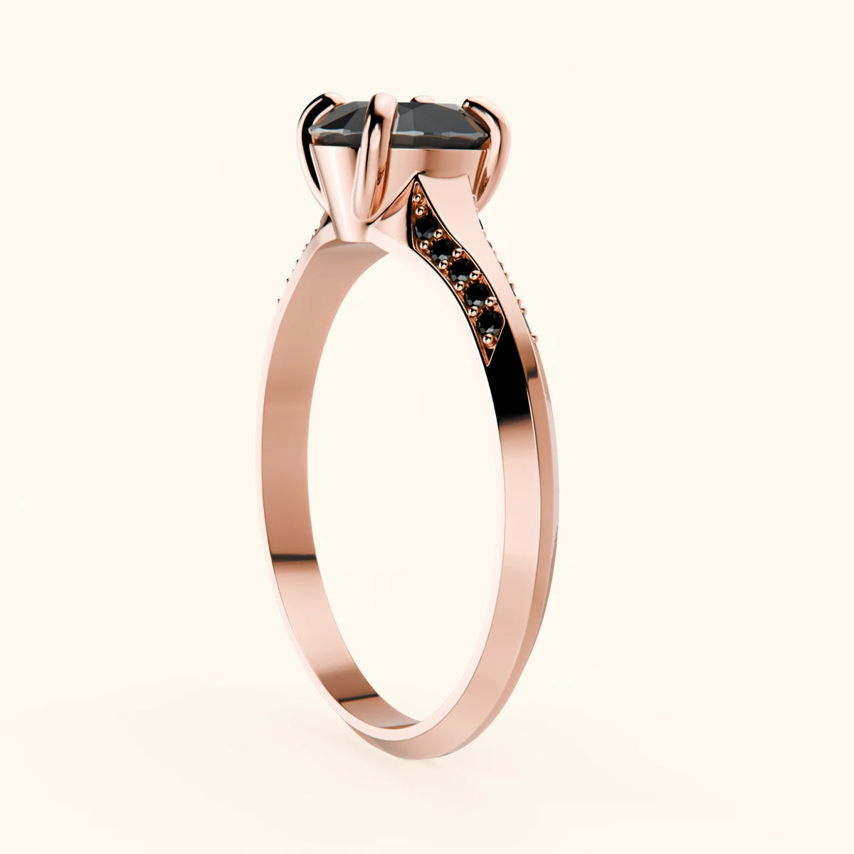 Engagement Ring Délié - 1ct Black Diamond with Black Diamond Side Stones