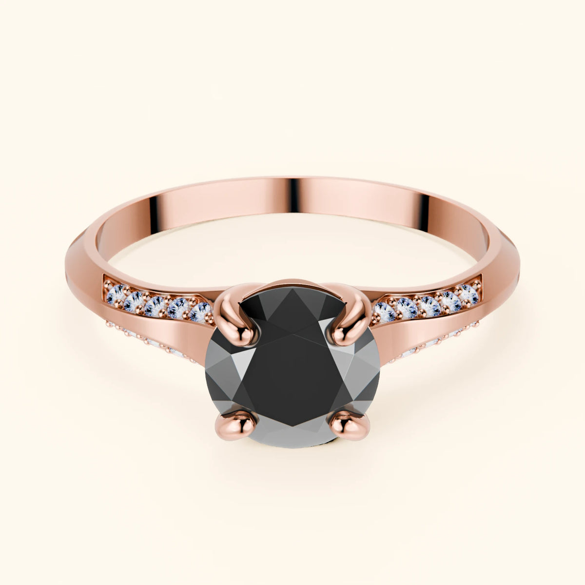 Engagement Ring Délié - 1ct Black Diamond with Natural Diamond Side Stones