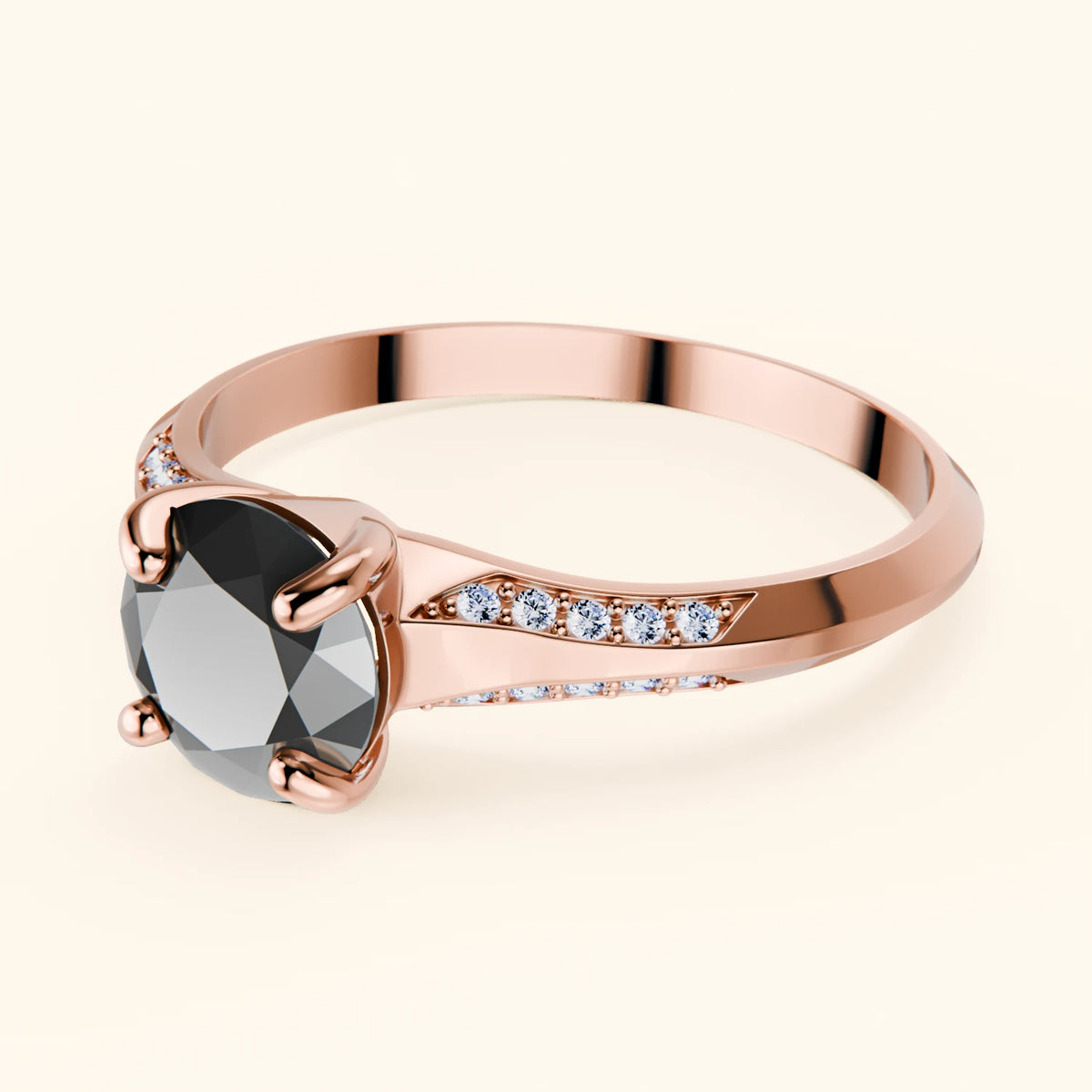 Engagement Ring Délié - 1ct Black Diamond with Natural Diamond Side Stones