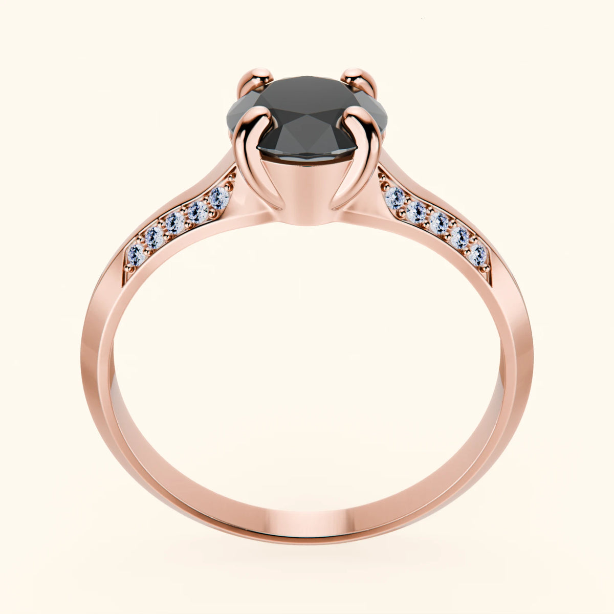 Engagement Ring Délié - 1ct Black Diamond with Natural Diamond Side Stones