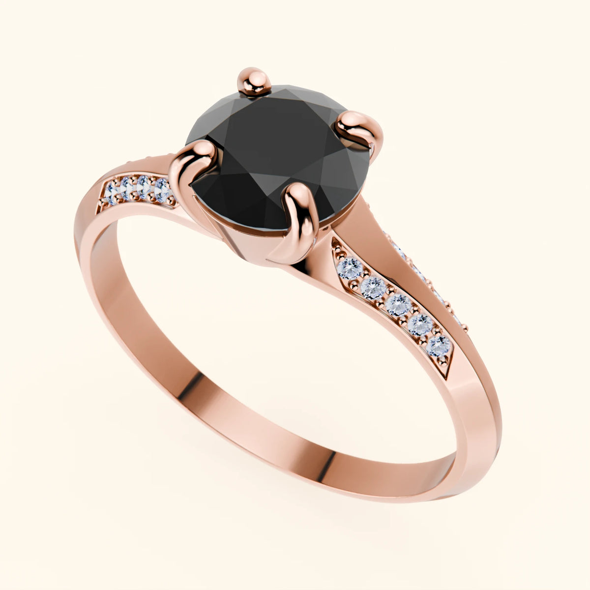 Engagement Ring Délié - 1ct Black Diamond with Natural Diamond Side Stones