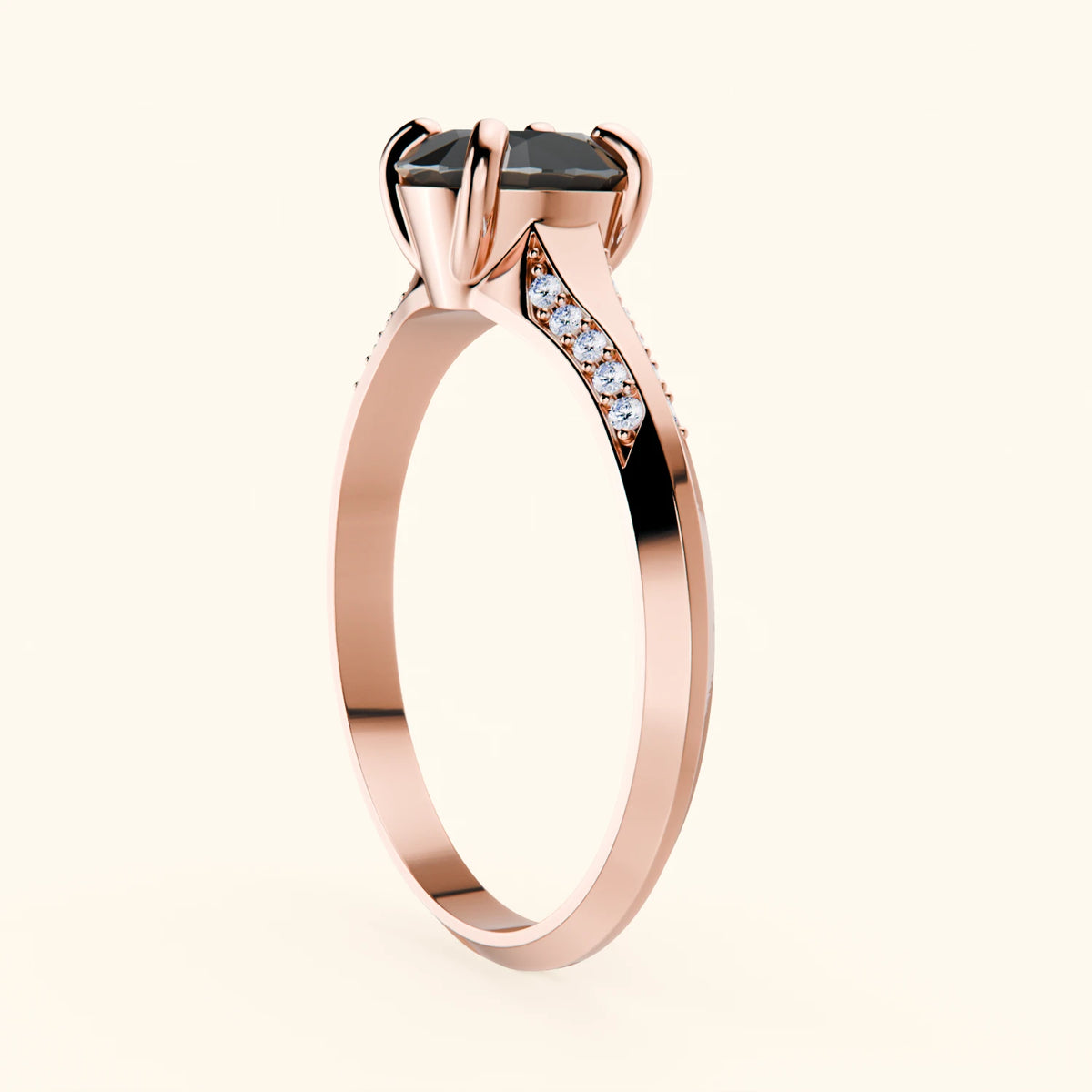 Engagement Ring Délié - 1ct Black Diamond with Natural Diamond Side Stones