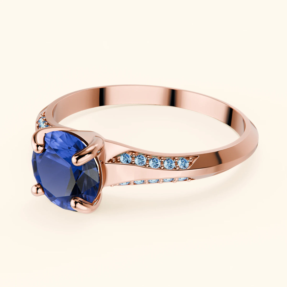 Engagement Ring Délié - 1.10ct Natural Blue Sapphire with Lab Blue Diamond Side Stones