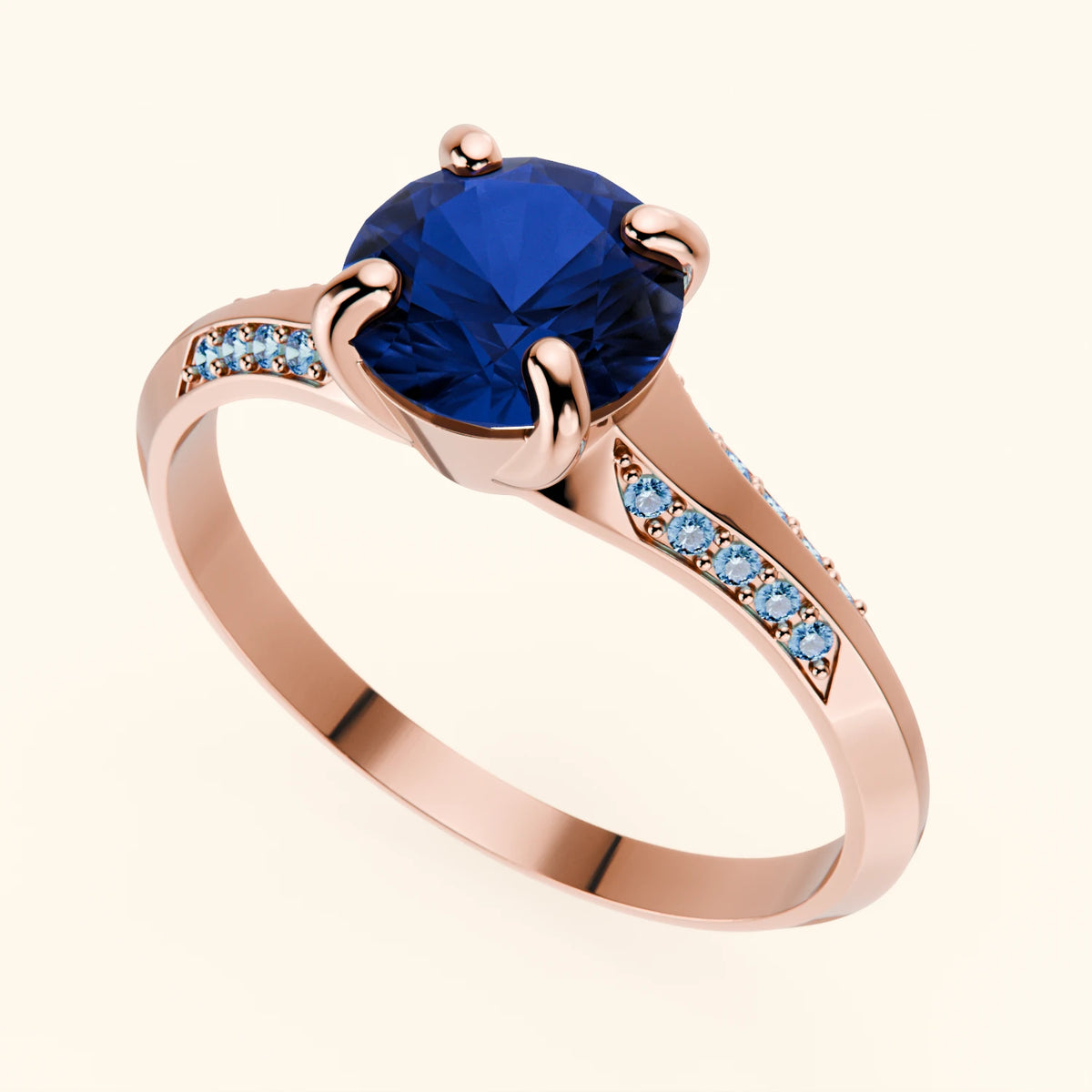 Engagement Ring Délié - 1.10ct Natural Blue Sapphire with Lab Blue Diamond Side Stones