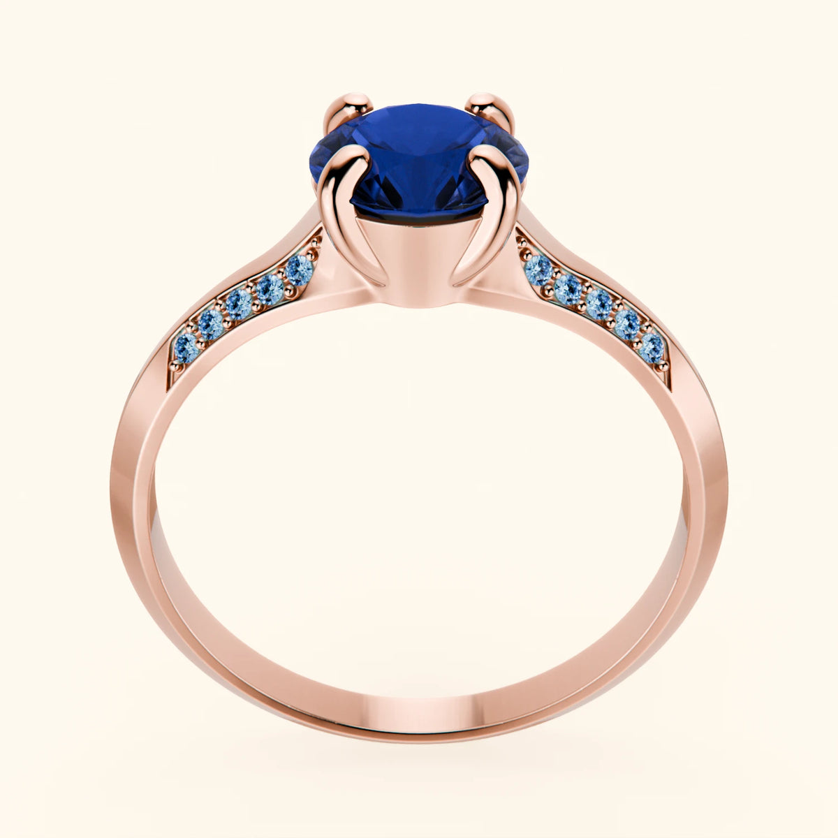 Engagement Ring Délié - 1.10ct Natural Blue Sapphire with Lab Blue Diamond Side Stones