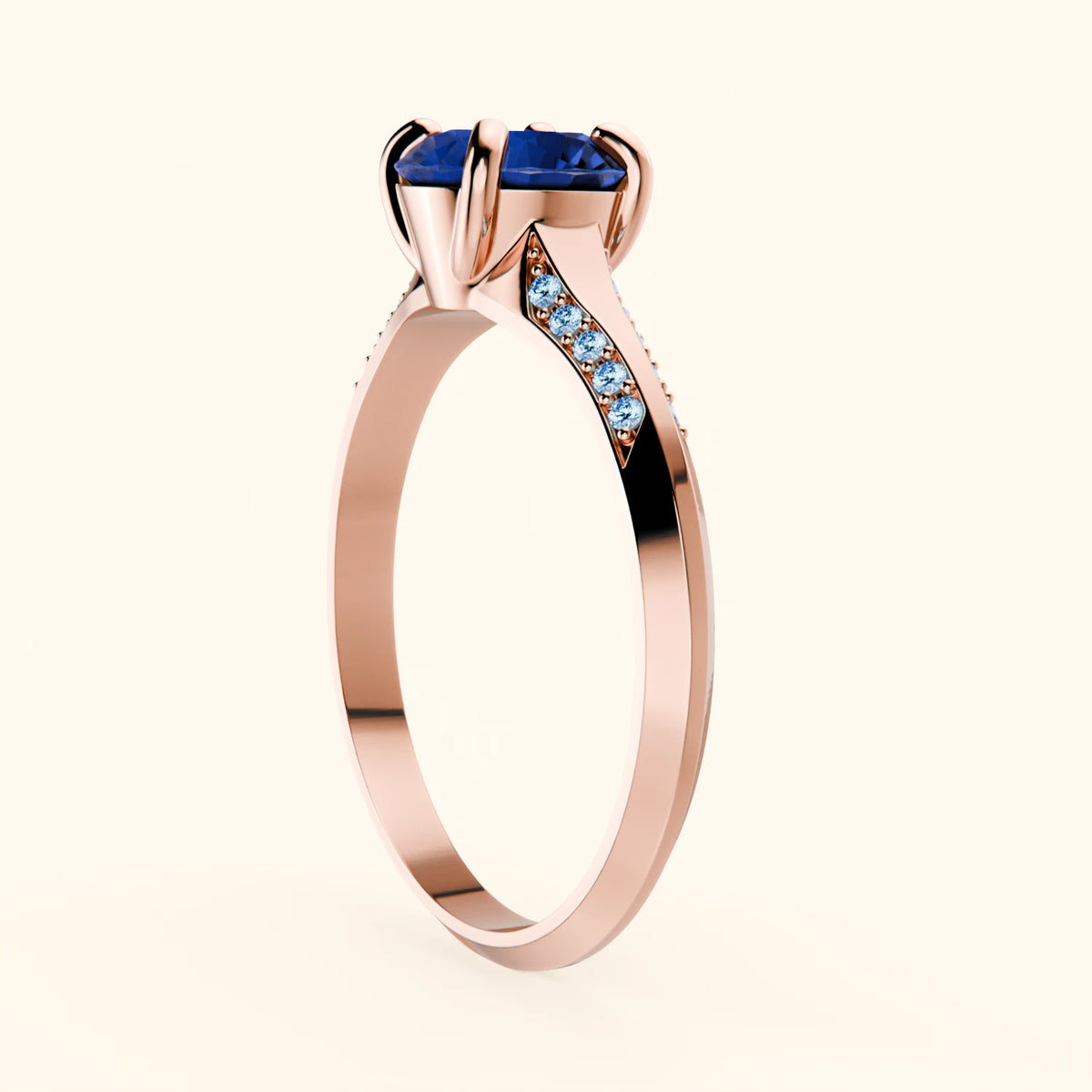 Engagement Ring Délié - 1.10ct Natural Blue Sapphire with Lab Blue Diamond Side Stones